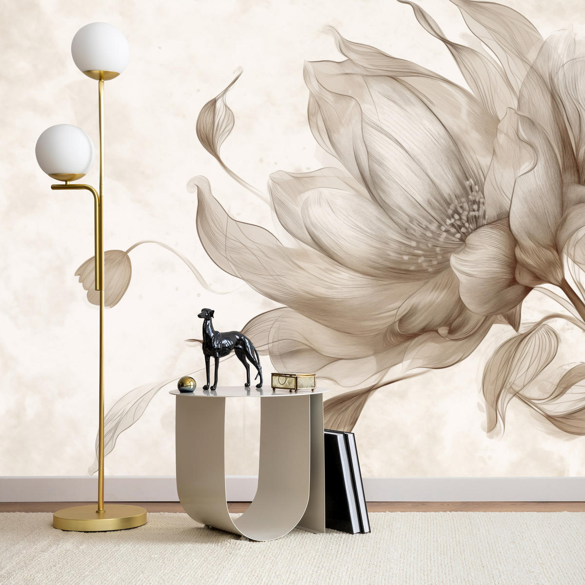 FOTOTAPETE für Wohnzimmer Abstrakte Blume 300x210 - Beige/Braun, Papier (300/210cm) - Muralo