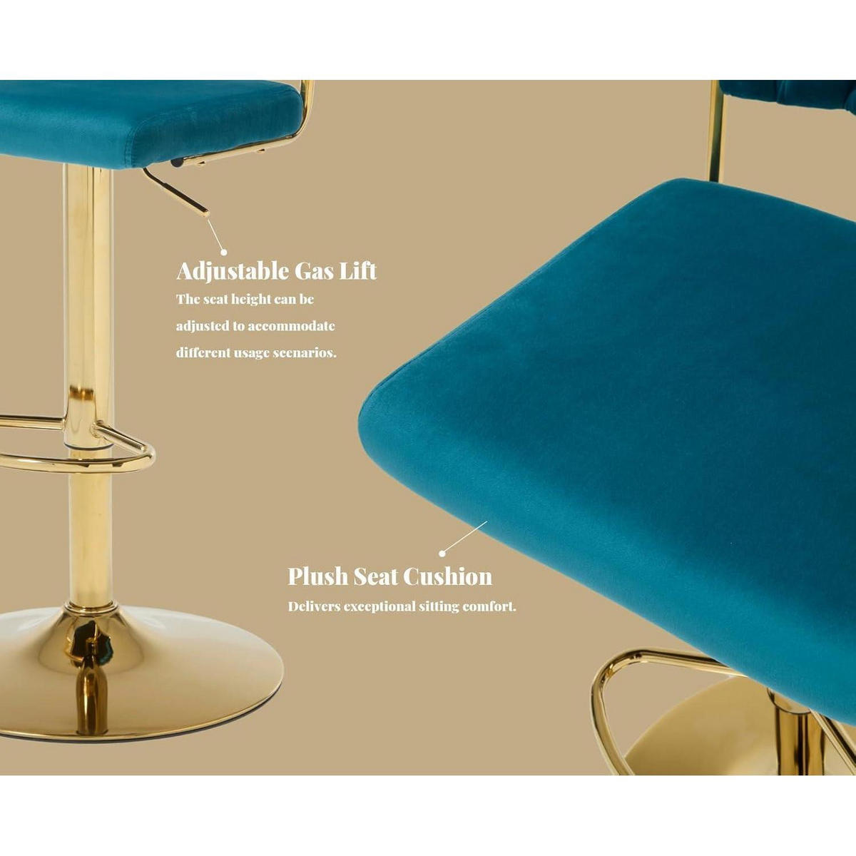 BARHOCKER 4er Set, drehbar, höhenverstellbar, Samt, Teal - Petrol, Textil (52/88/43cm)