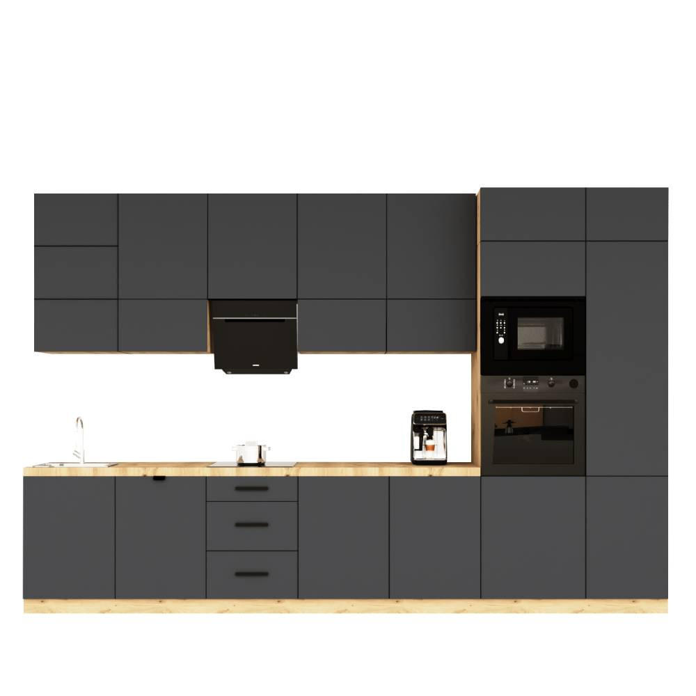 KÜCHENZEILE 400 cm - Langen KL21-M400 - in Grau / Matt - Grau, Holz (400/212/58cm)
