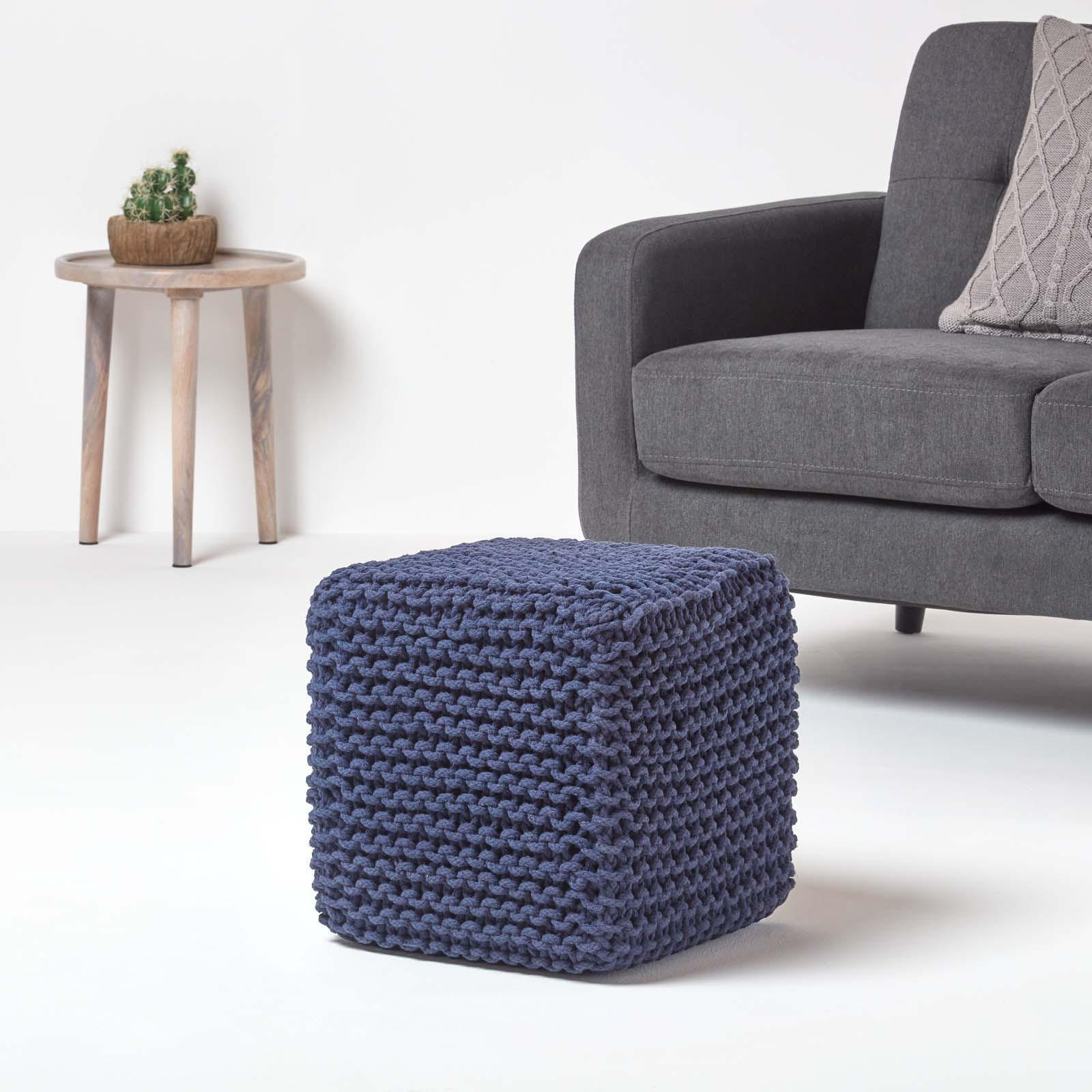 STRICK-POUF dunkelblau, Sitzwürfel 35/35/35 cm - Dunkelblau, Textil (35/35/35cm) - Homescapes