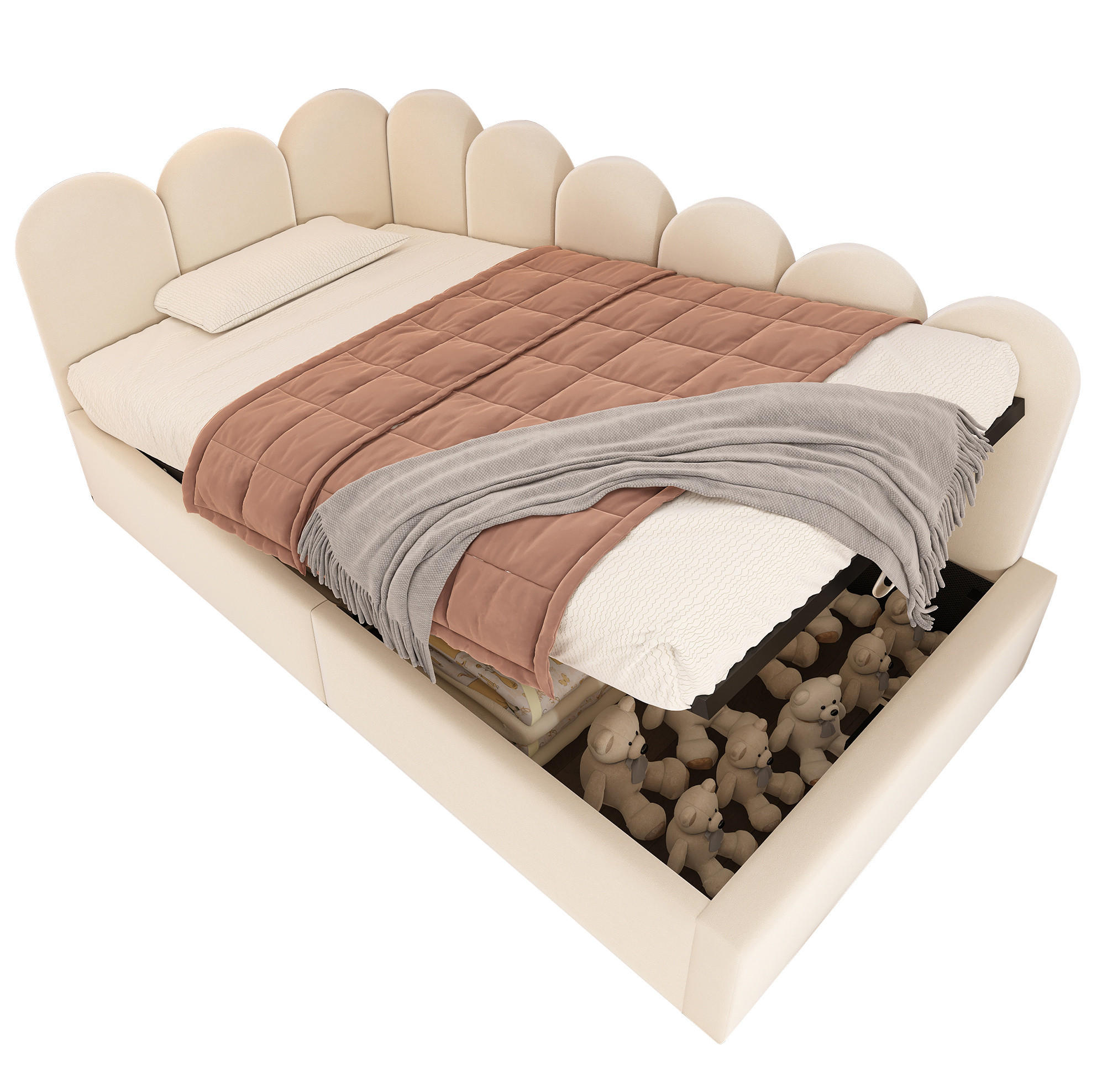 POLSTERBETT 90/200 cm in Beige mit Stauraum und Samtbezug - Beige, Textil (90/200cm) - Flora Grace