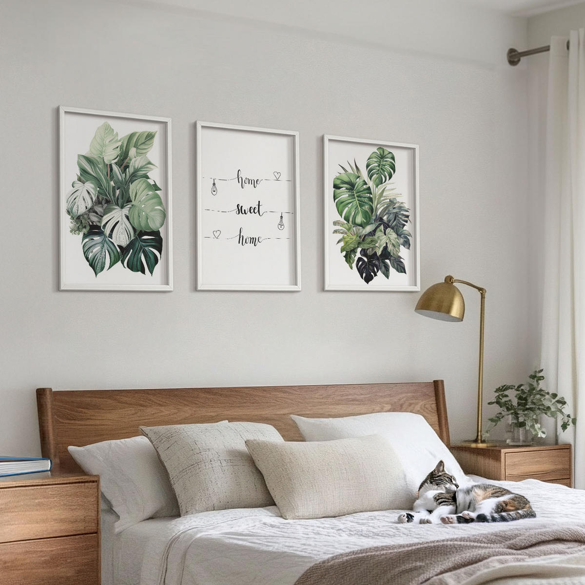WANDBILDER 3er-Set - 40x60 cm Weißer Rahmen - Aquarell-Monstera-Blätter - Weiß, Kunststoff (40/60cm) - ArtPrintCave