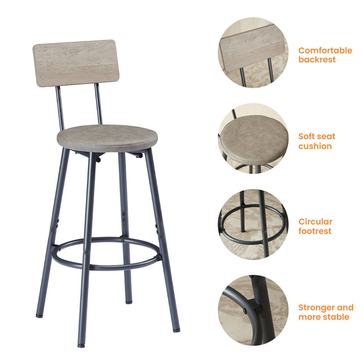 BARTISCH-SET 3 Hockern Industrie-Design Stahl 160cm - Grau, Holzwerkstoff/Metall (171/49.5/13.5cm) - Raelunyi