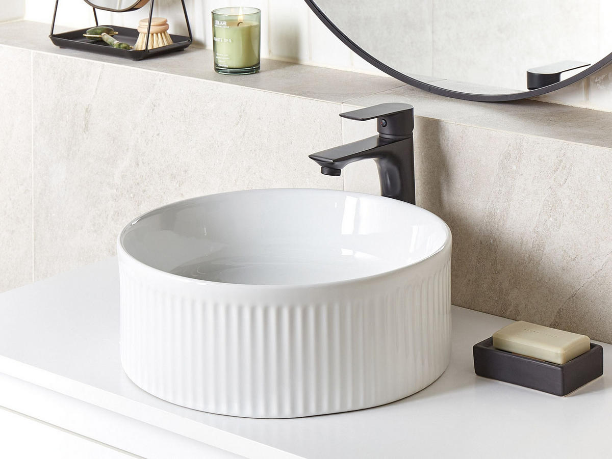 AUFSATZWASCHBECKEN Weiß 37 cm Keramik Geldo - Weiß, Keramik (37/13/37cm) - Beliani