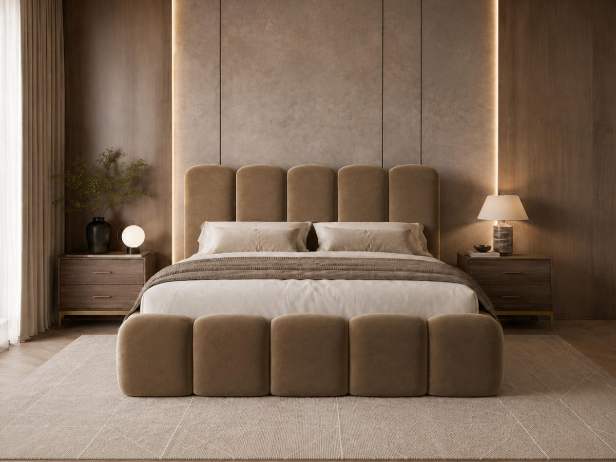POLSTERBETT TEDDY 180x200 cm in Braun, gepolstertes Kopfteil, Lattenrost, Bettkasten, Velvet-Stoff - Braun, Holz/Textil (180/200cm) - EMLAR Home