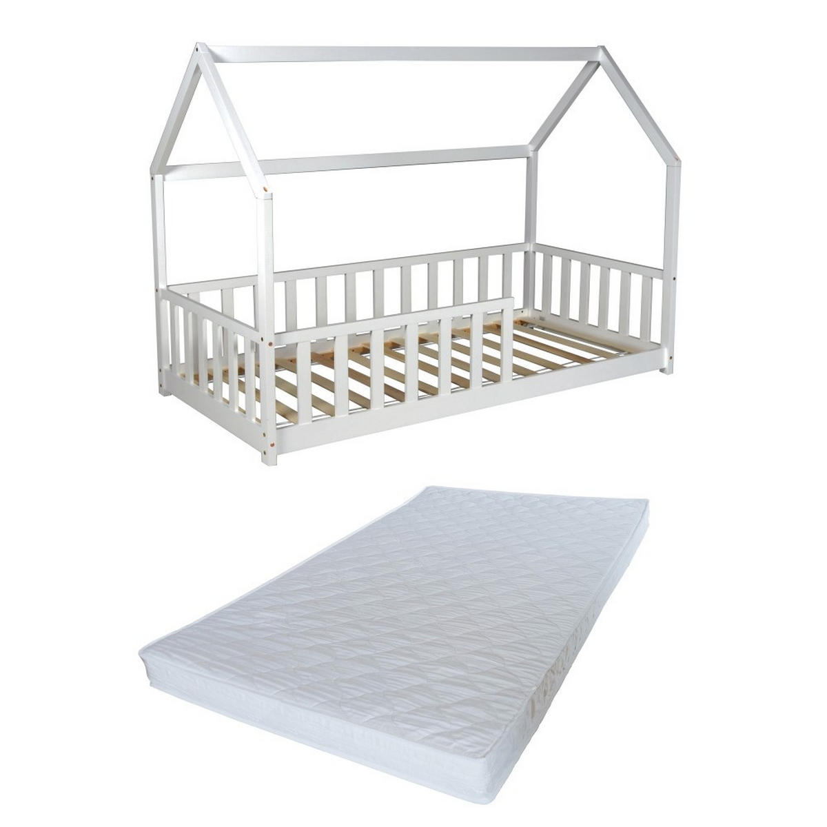 HAUSBETT KIWI mit Matratze/ Kinderbett 90x190 cm - Weiß - Weiß, Holz (90/190cm) - Weber Industries