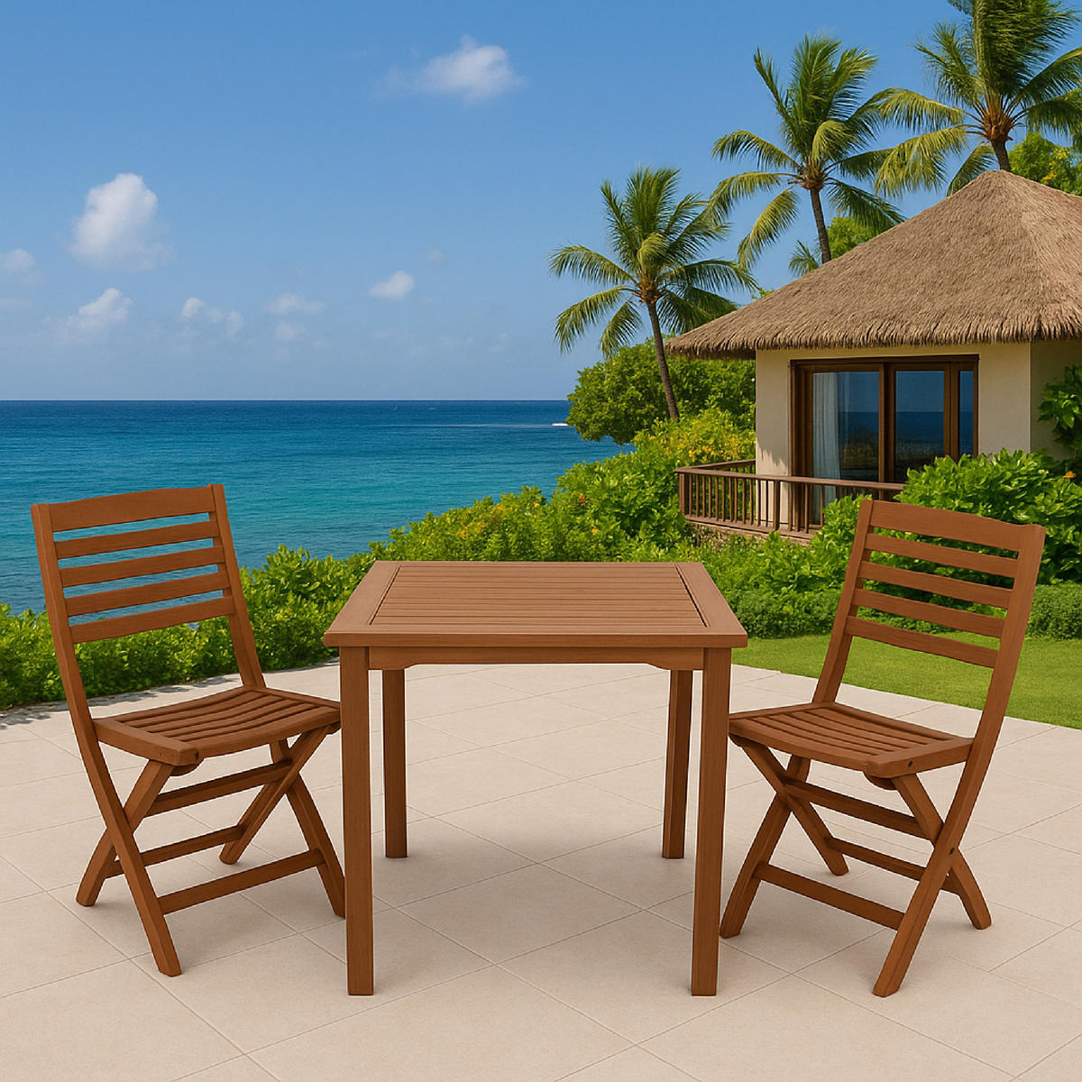 GARTEN-GARNITUR Gosport - 3-teilige Sitzgruppe (2x Klappstuhl, 1x Tisch 75x75cm quadratisch), Eukalyptus geölt. BxTxH: 75x189x93 cm - Braun, Holz - TPFGarden