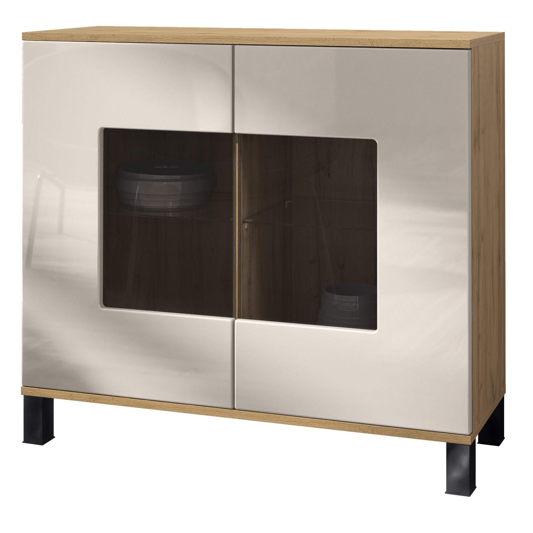 KOMMODE Grömitz Sandgrau Hochglanz - Sandfarben, Holzwerkstoff (92.5/84.5/35cm) - Vladon