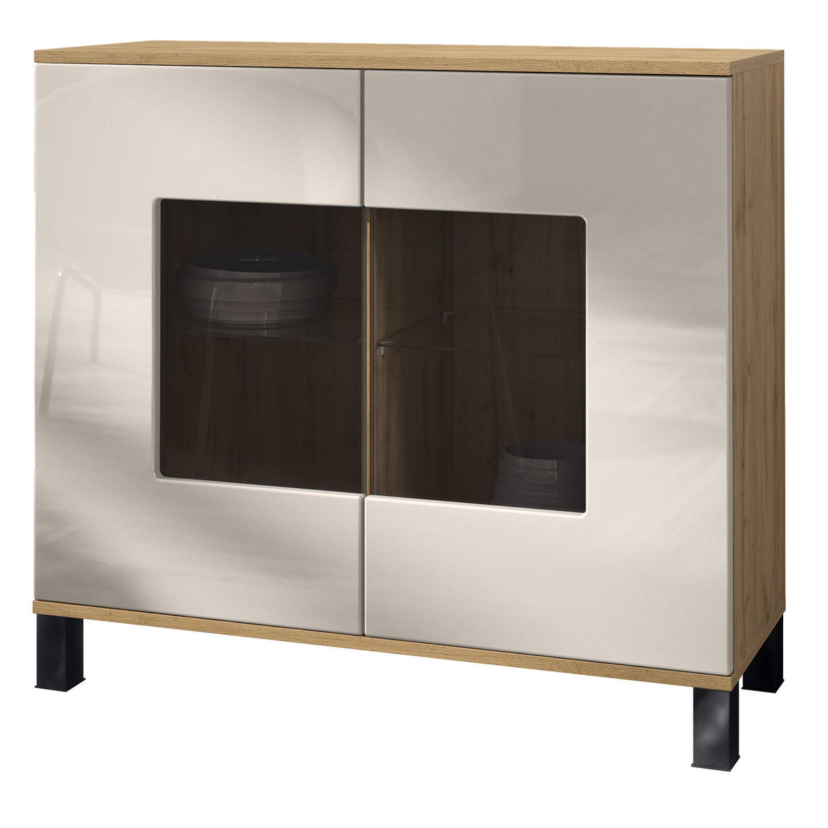 KOMMODE Grömitz Sandgrau Hochglanz - Sandfarben, Holzwerkstoff (92.5/84.5/35cm) - Vladon