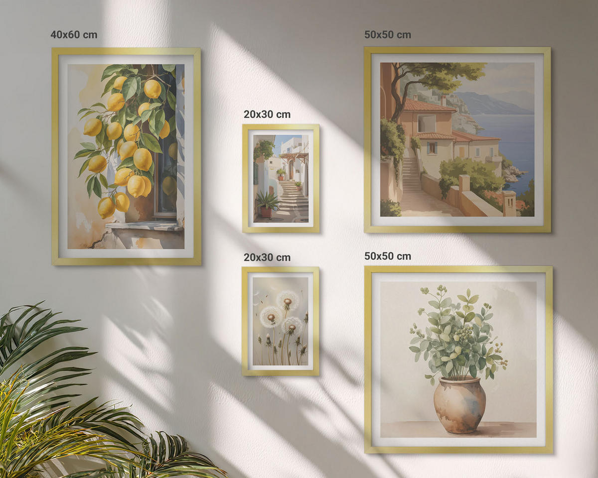 BILDER SET 5er Set - 50x50 cm & 20x30 cm & 40x60 cm Goldrahmen - Lemon Streets Meerblick - Goldfarben, Kunststoff (40/60cm) - TULUP