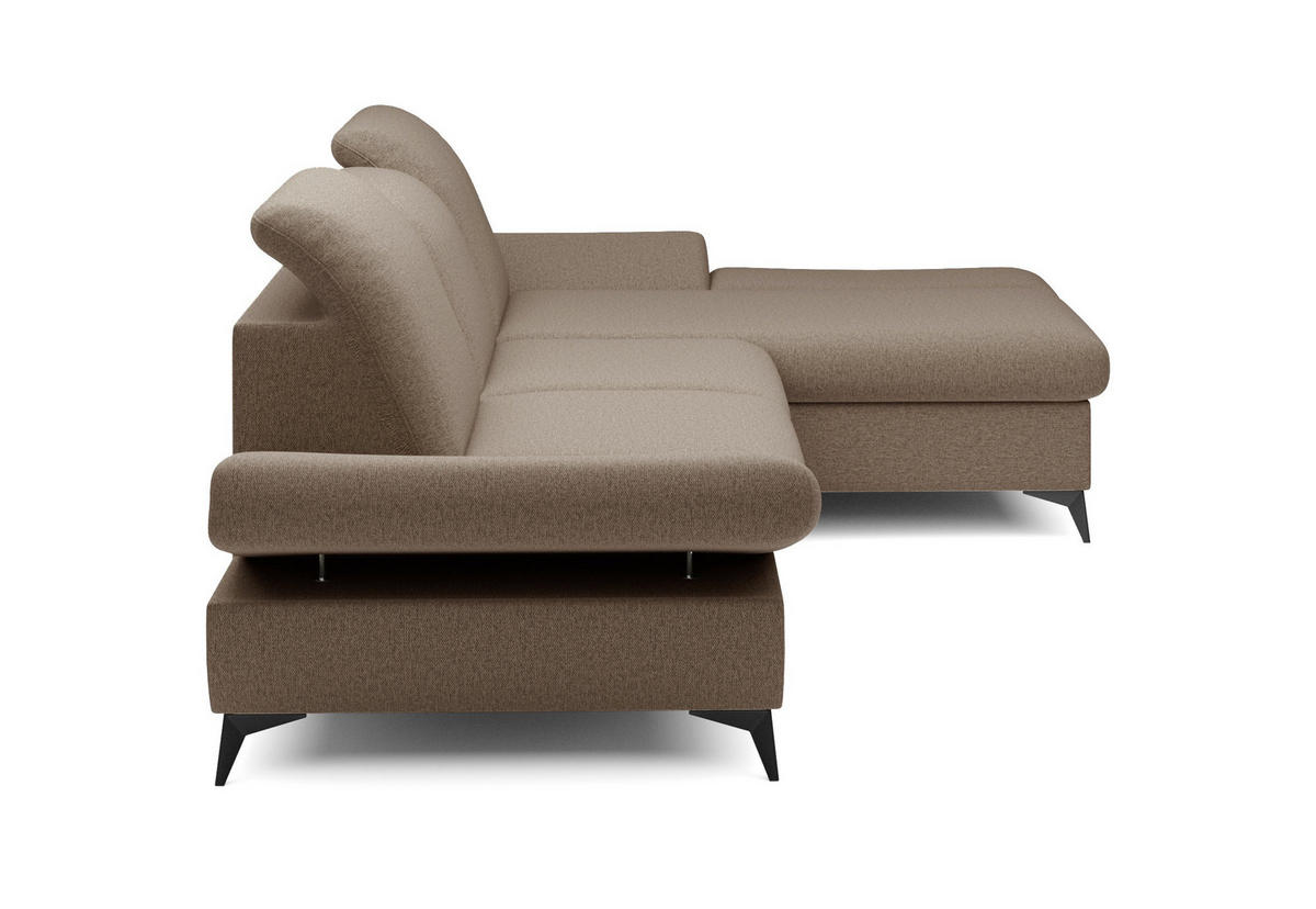 ECKSOFA FELICE R-S Braun Geflochtener Stoff mit Schlaffunktion - Braun, Holz (284/166cm) - MASSENO