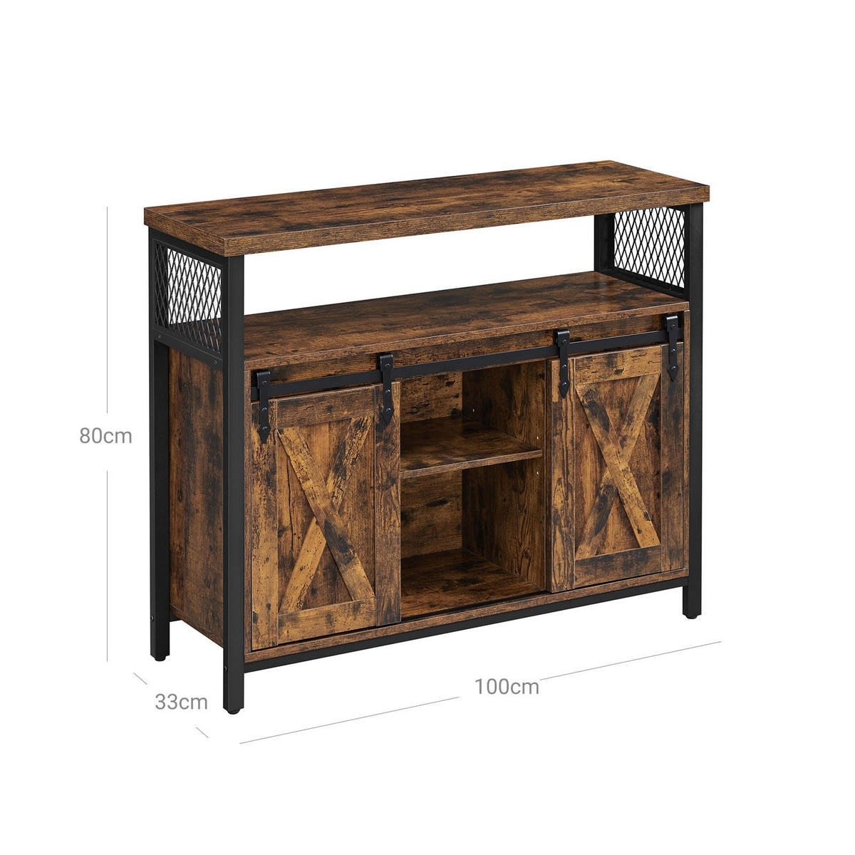 SIDEBOARD INDUSTRIESTIL - Braun, Holzwerkstoff (33/80/100cm) - Hansiro