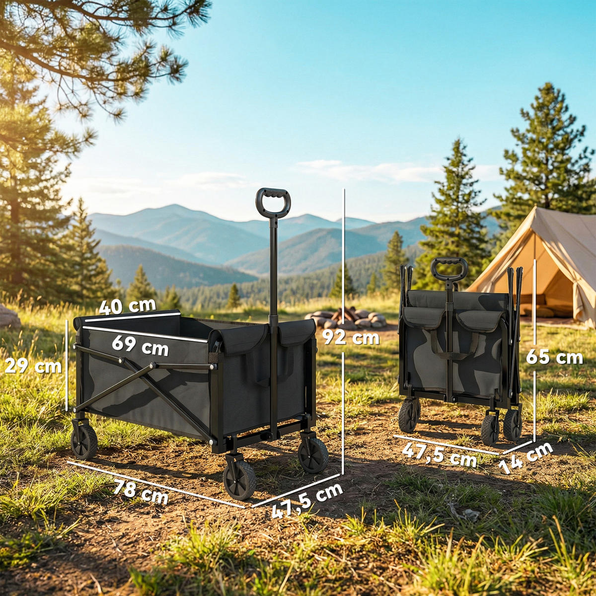 GARTENWAGEN DE-10544 Schwarz - Schwarz, Metall (47.5/92/78cm) - ComfortXL