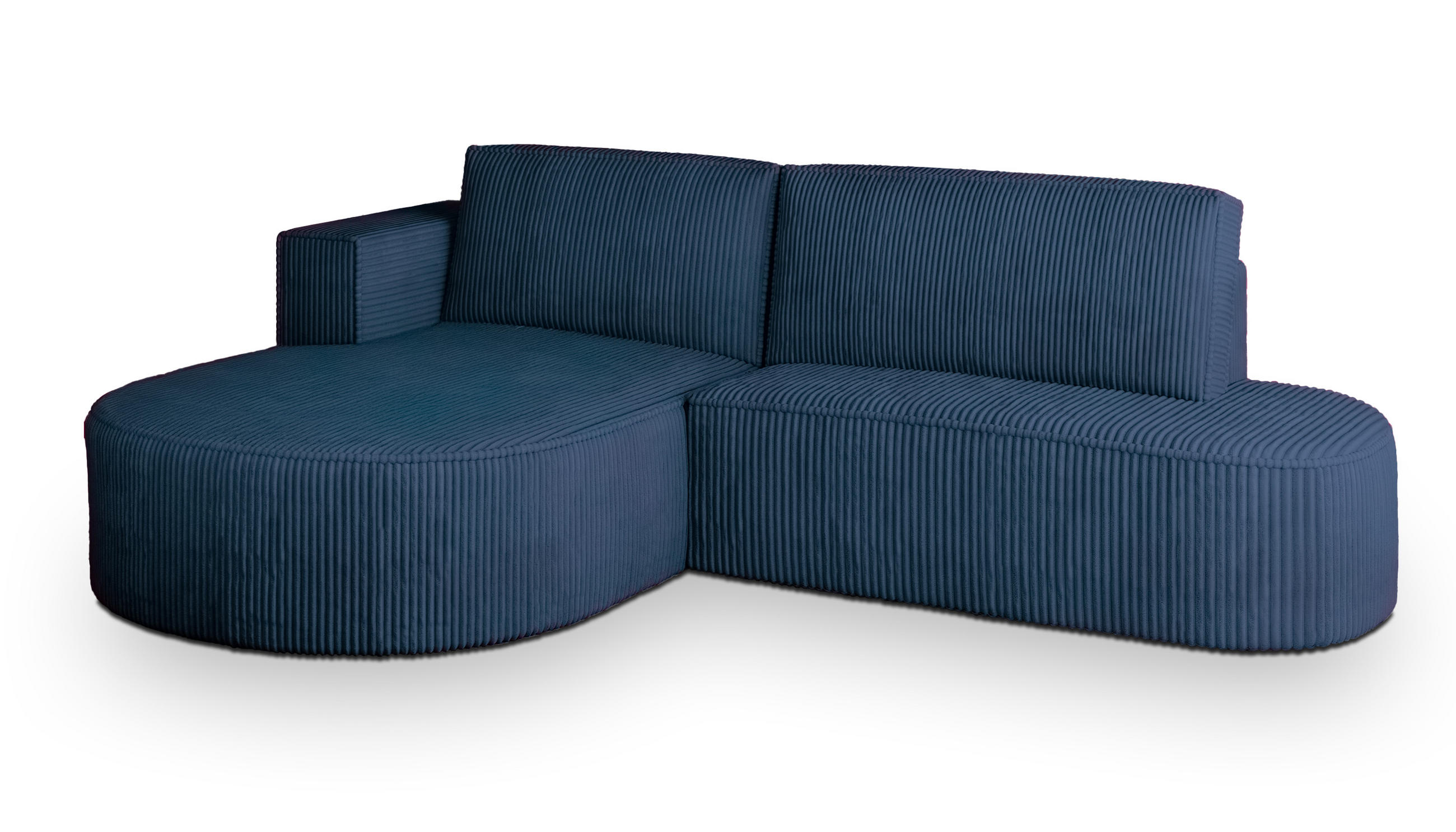 ECKSOFA CORTIO P L-S Blau Kordstoff mit Schlaffunktion - Blau, Holz (265/174cm) - MASSENO