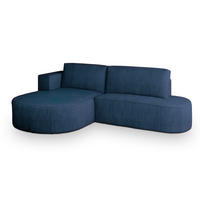 ECKSOFA CORTIO P L-S Blau Kordstoff mit Schlaffunktion - Blau, Holz (265/174cm) - MASSENO