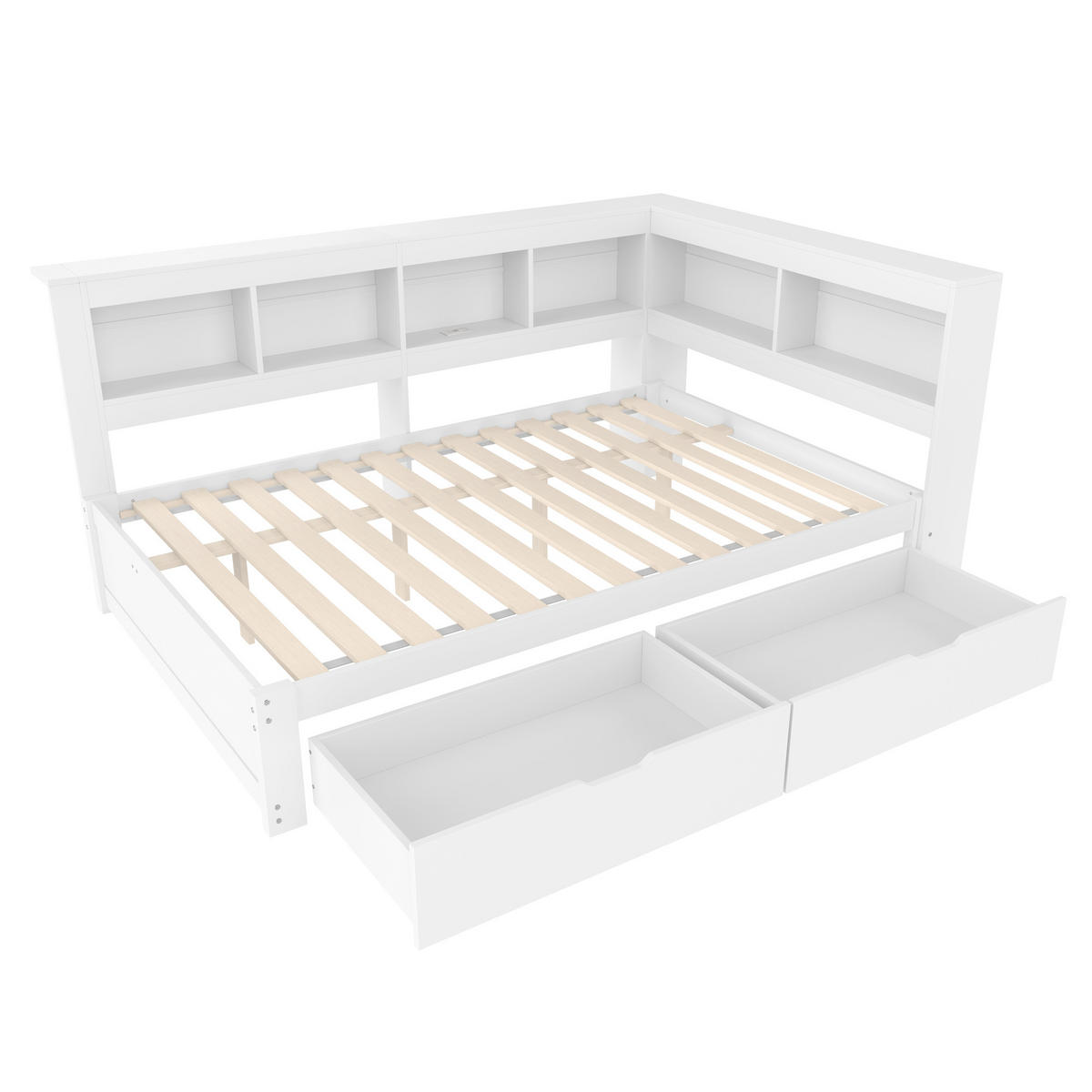 POLSTERBETT aus MDF und Kiefernholz 140x200 cm in Weiß mit 2 Schubladen & USB - Weiß, Holz (140/200cm) - Modfu