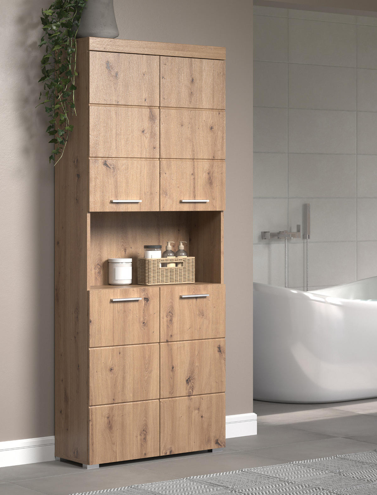 HOCHSCHRANK Asteiche 73 x 190 cm, Badschrank 4-türig - Eichefarben, Holzwerkstoff/Kunststoff (73/190/31cm) - Top.Furn