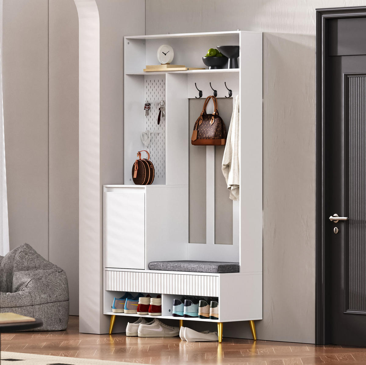 GARDEROBENSET mit Sitzbank 100 x 35 x 180 cm MDF Weiß - Weiß, Holzwerkstoff (35/180/100cm) - Beauniv