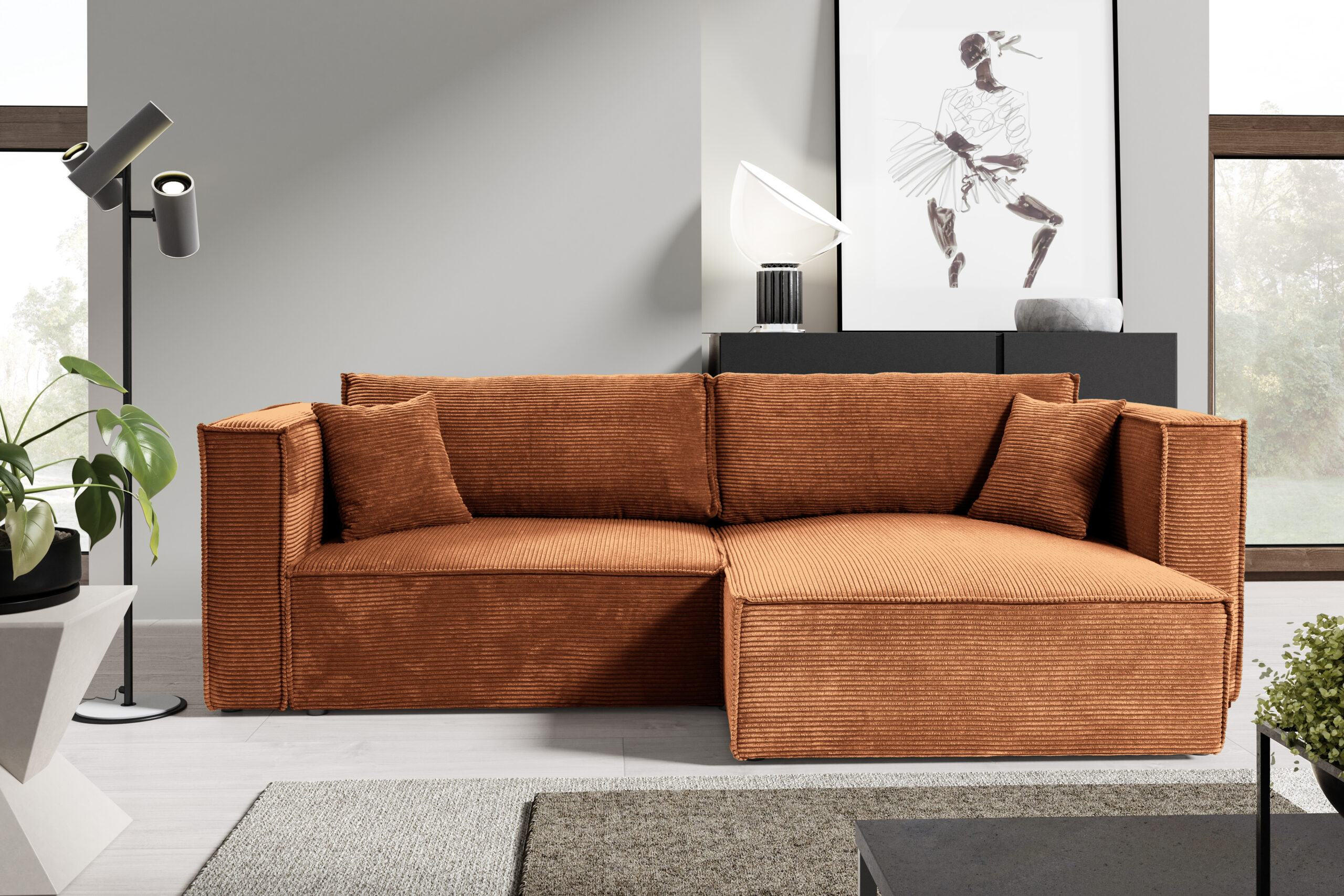 ECKSOFA mit Schlaffunktion Cord Kupfer - Orange, Textil (245/148cm) - Furnisell