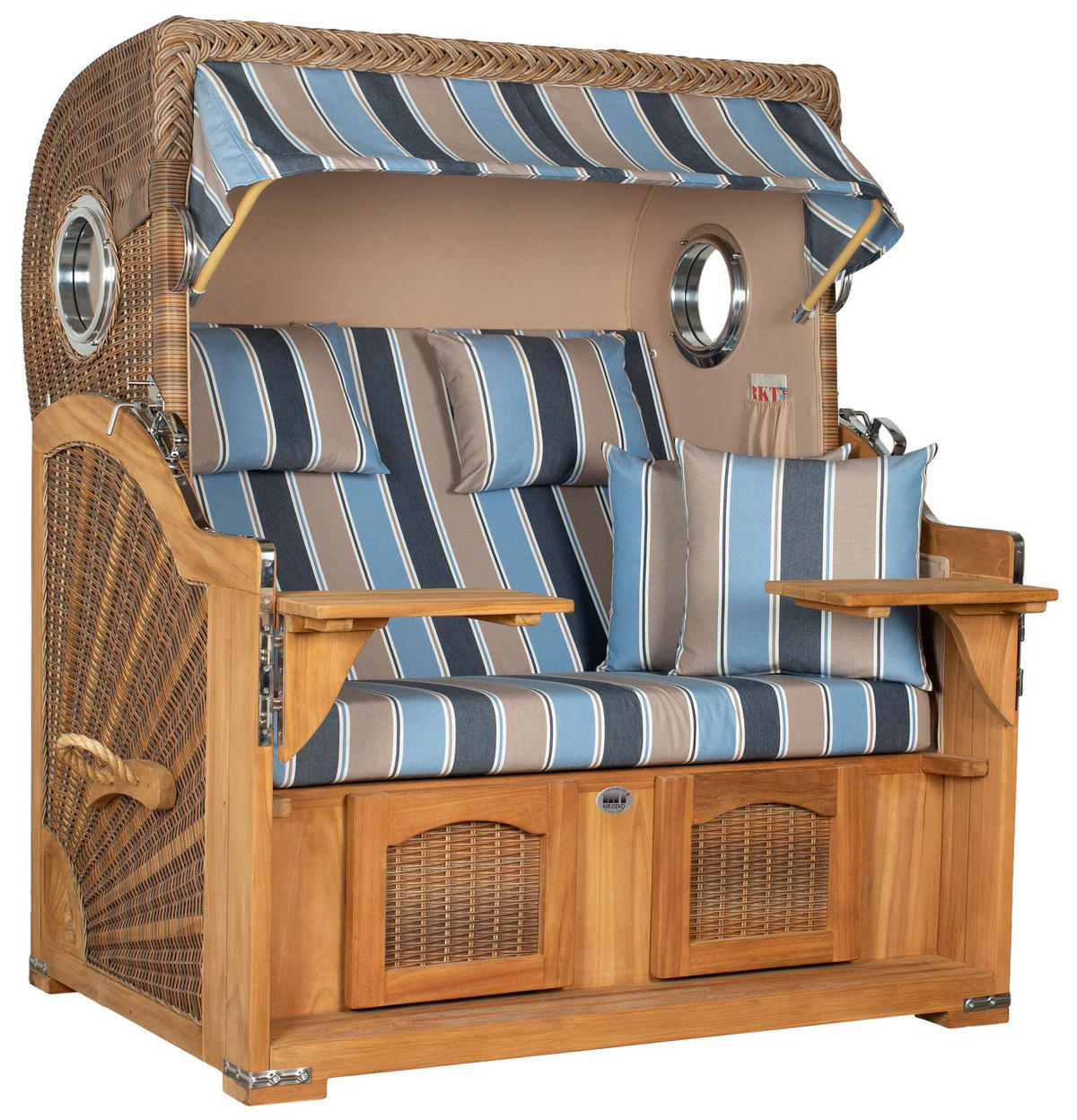 STRANDKORB XXL Düne Grande Teak Banana - Blaugrau/Braun, Metall (142/170/95cm) - Mr. Deko