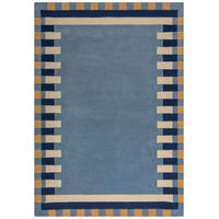 WOLLTEPPICH Geometrisches Muster, Rahmen, Wohnzimmer schmutzabweisend Blau-Gelb Rechteckig 200x290 - Blau, Textil (200/290cm) - KADIMA DESIGN