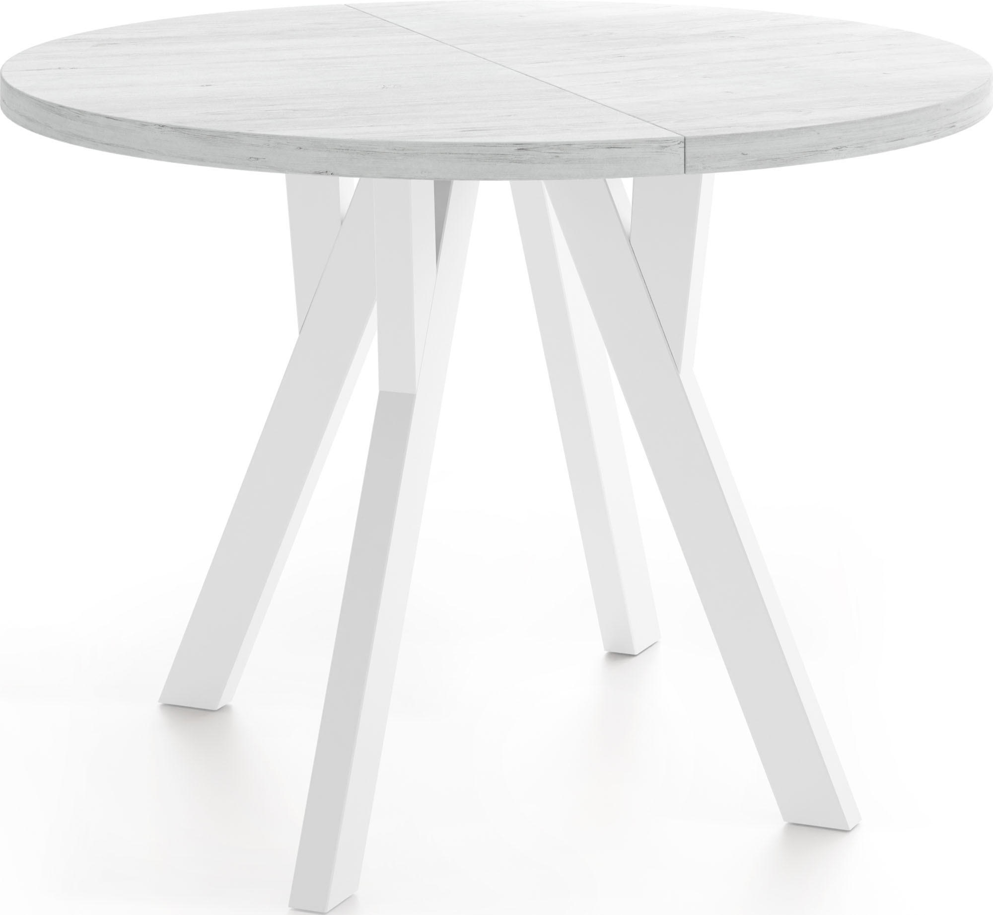 ESSTISCH Avero White runder ausziehbarer, Kiefer weiß 100-200/100/77 cm - Weiß, Holz/Holzwerkstoff (100/100/77cm) - WFL GROUP