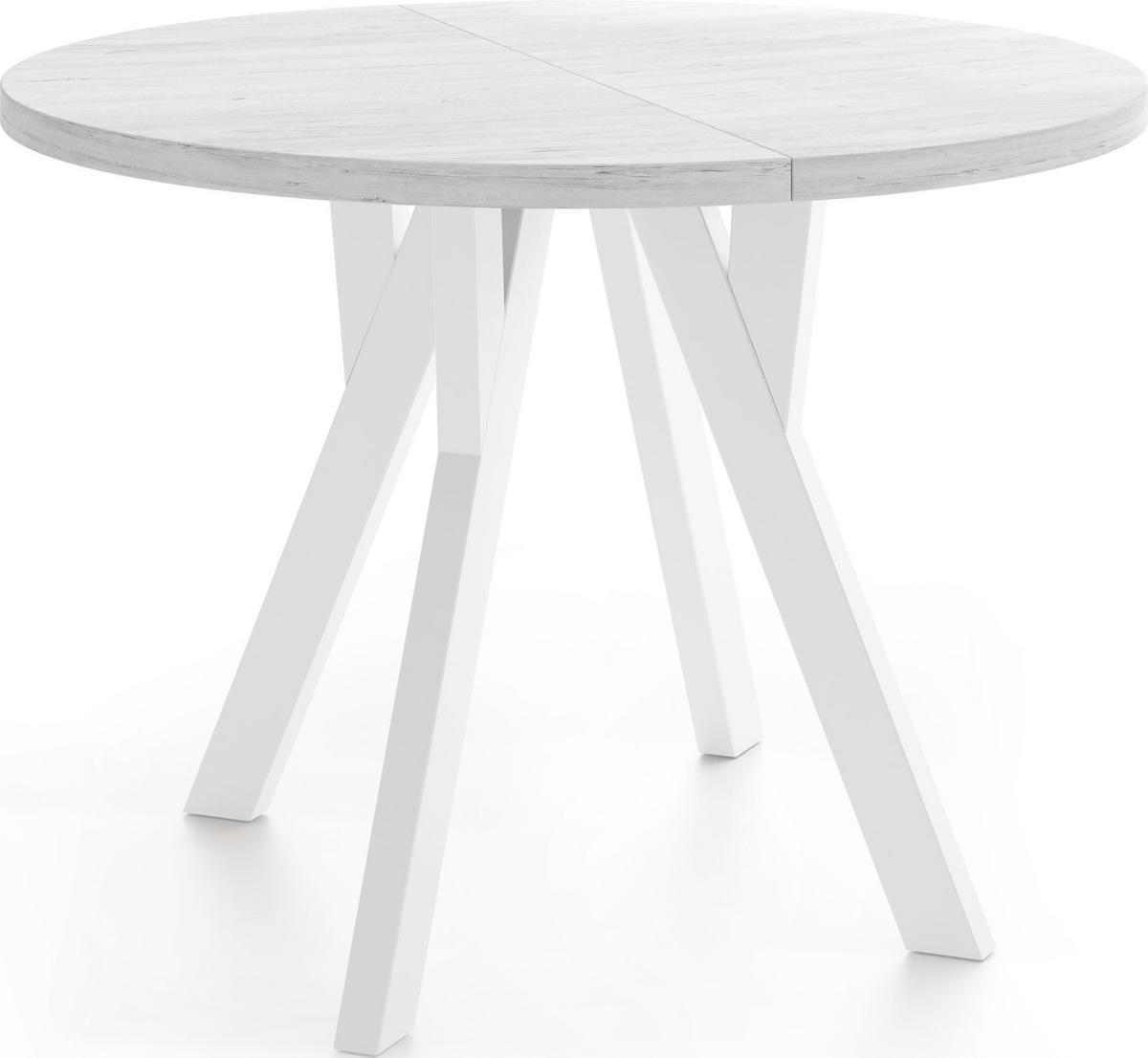 ESSTISCH Avero White runder ausziehbarer, Kiefer weiß 80-160/80/77 cm - Weiß, Holz/Holzwerkstoff (80/80/77cm) - WFL GROUP
