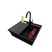 GRANITSPÜLE Oslo Pocket, 2-er set Alles Schwarz 58/53 cm 1 Becken + Küchenarmatur 32/20 cm + Ablauf-Set + Küchenzubehörset ab 60er Unterschrank - Schwarz, Kunststoff (58/20/53cm) - Primagran