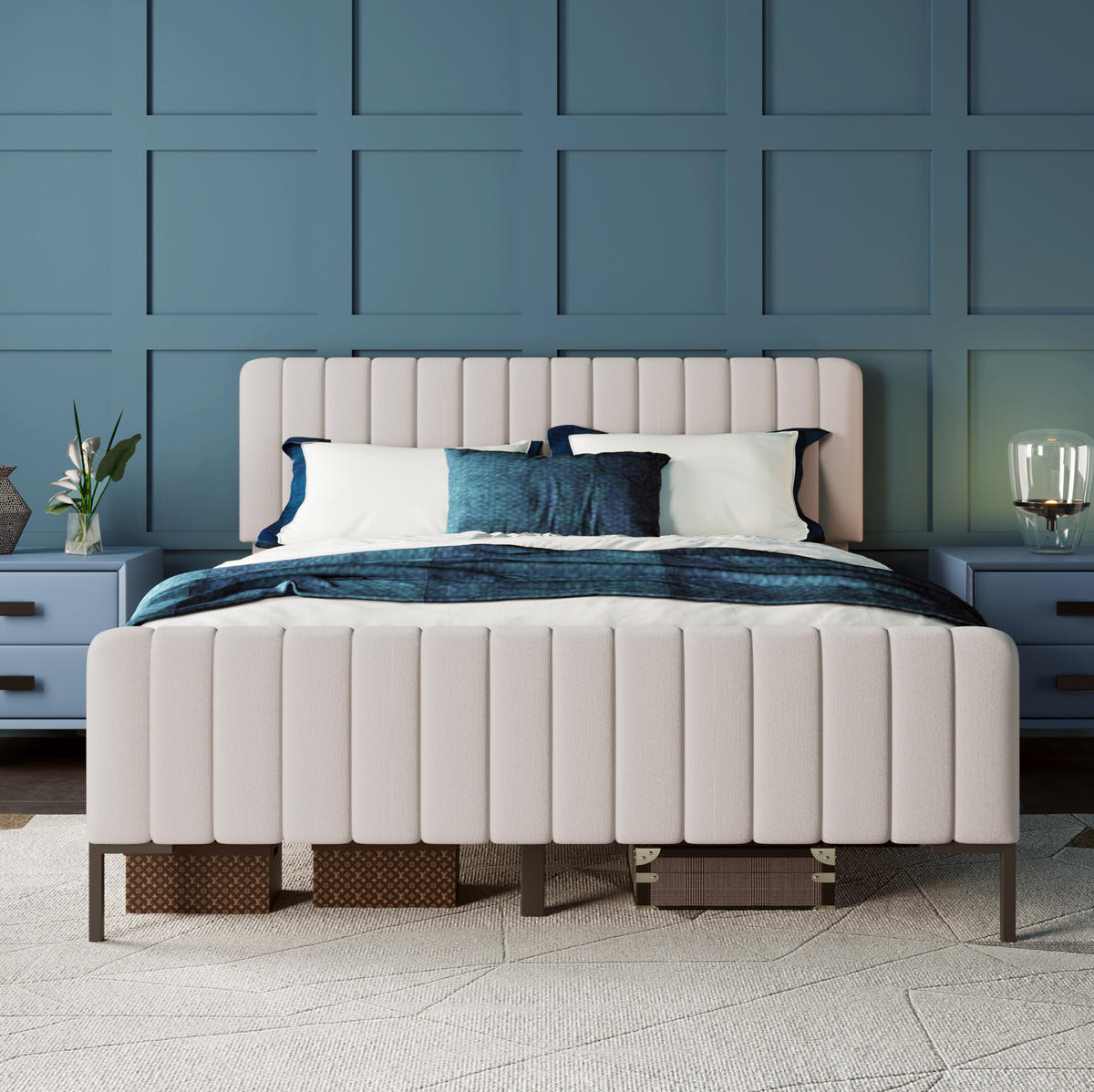 POLSTERBETT mit verstellbarem Kopfteil 140x200 cm Leinen Grau-Beige - Grau, Metall (140/200cm) - Meubliv