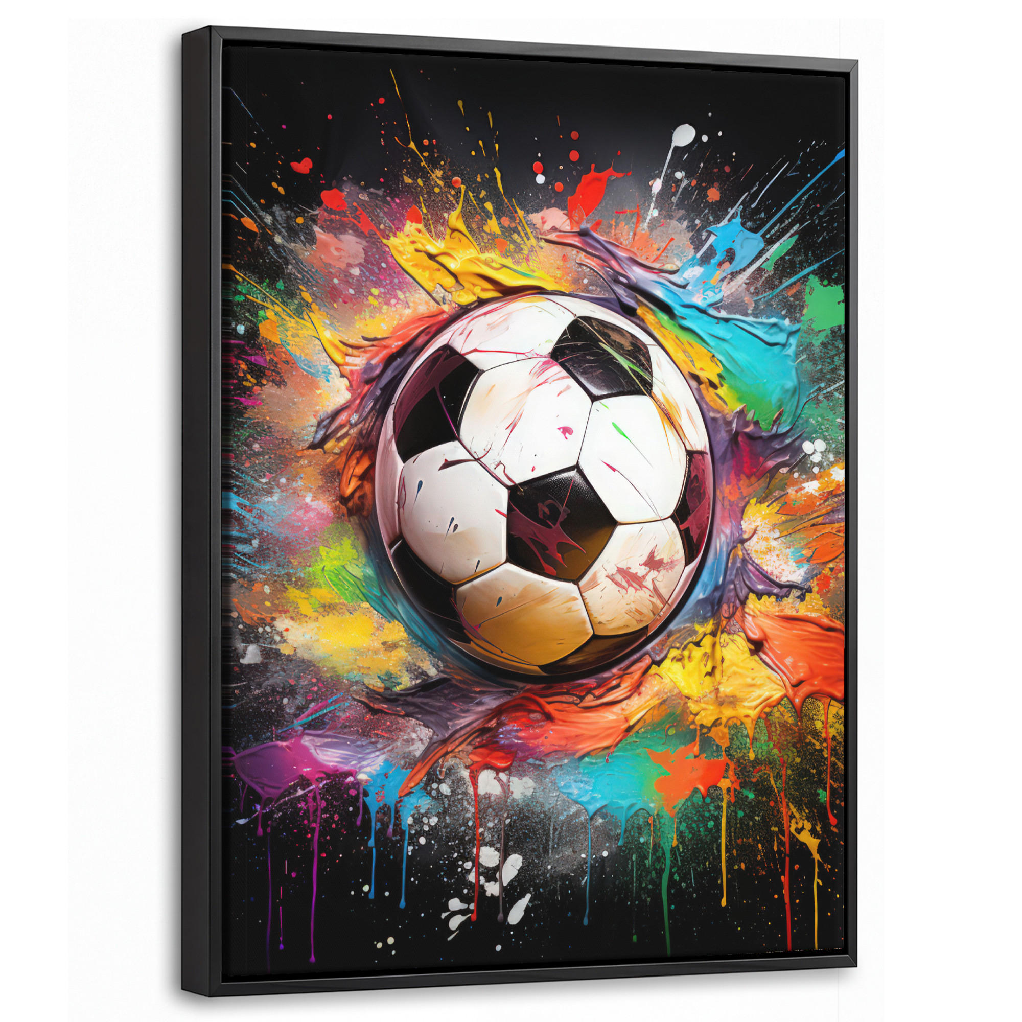 LEINWAND Bilder mit Rahmen - Fußball - Farbe - Farben - Schwarz - Weiß - 30x40 - Weiß, Textil (30/40cm) - MuchoWow