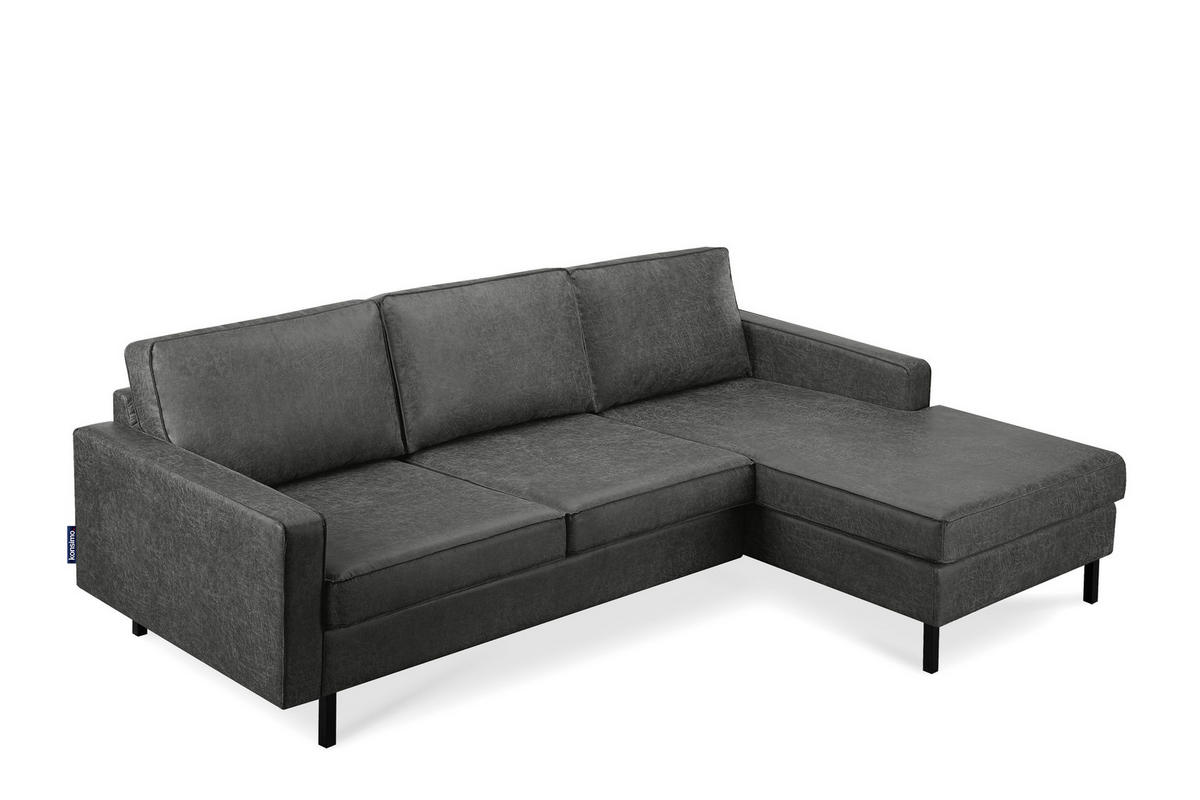 ECKSOFA-RECHTS INVIA mit Armlehnen vintage, Lederoptik-Stoff, dunkelgrau - Dunkelgrau/Schwarz, Textil (234/160cm) - KONSIMO®