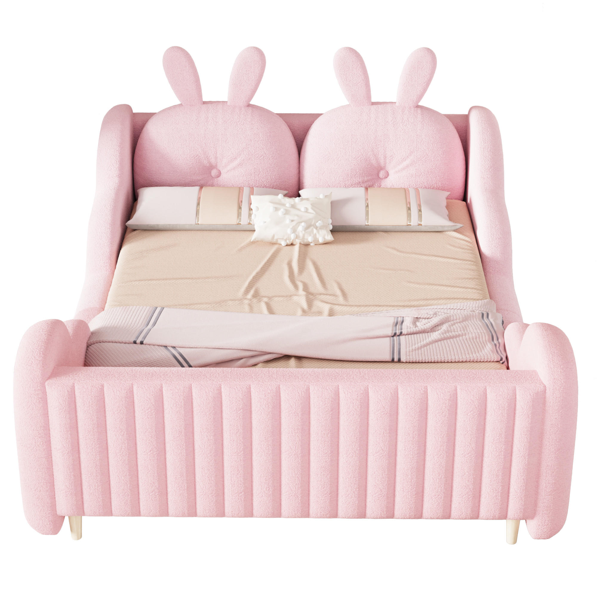 POLSTERBETT 140x200cm Teddy Samt Hasenform Rosa Doppelbett - Pink, Textil (140/200cm) - FLIEKS