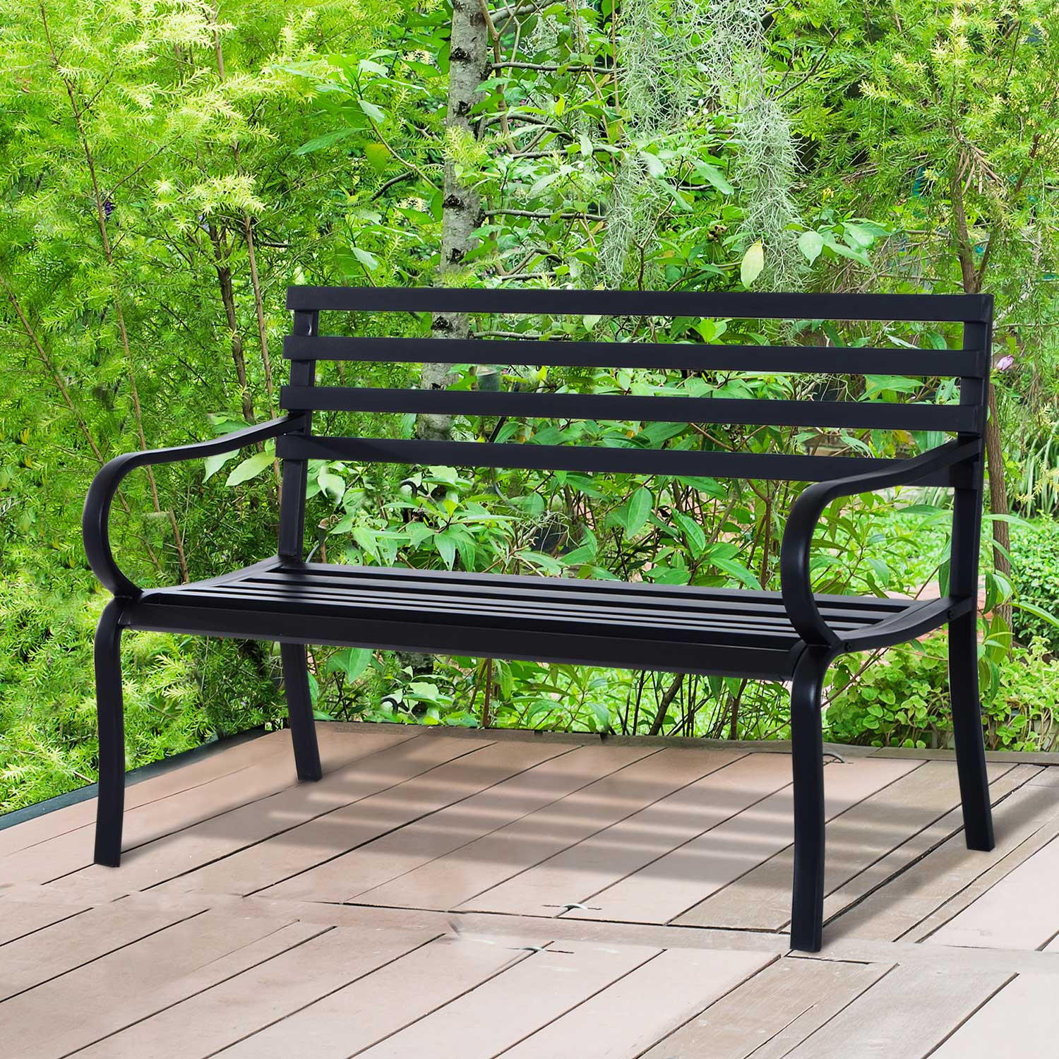 GARTENBANK, 127 x 58 x 82 cm, Metall, Schwarz - Schwarz, Metall (127/82/58cm) - Outsunny