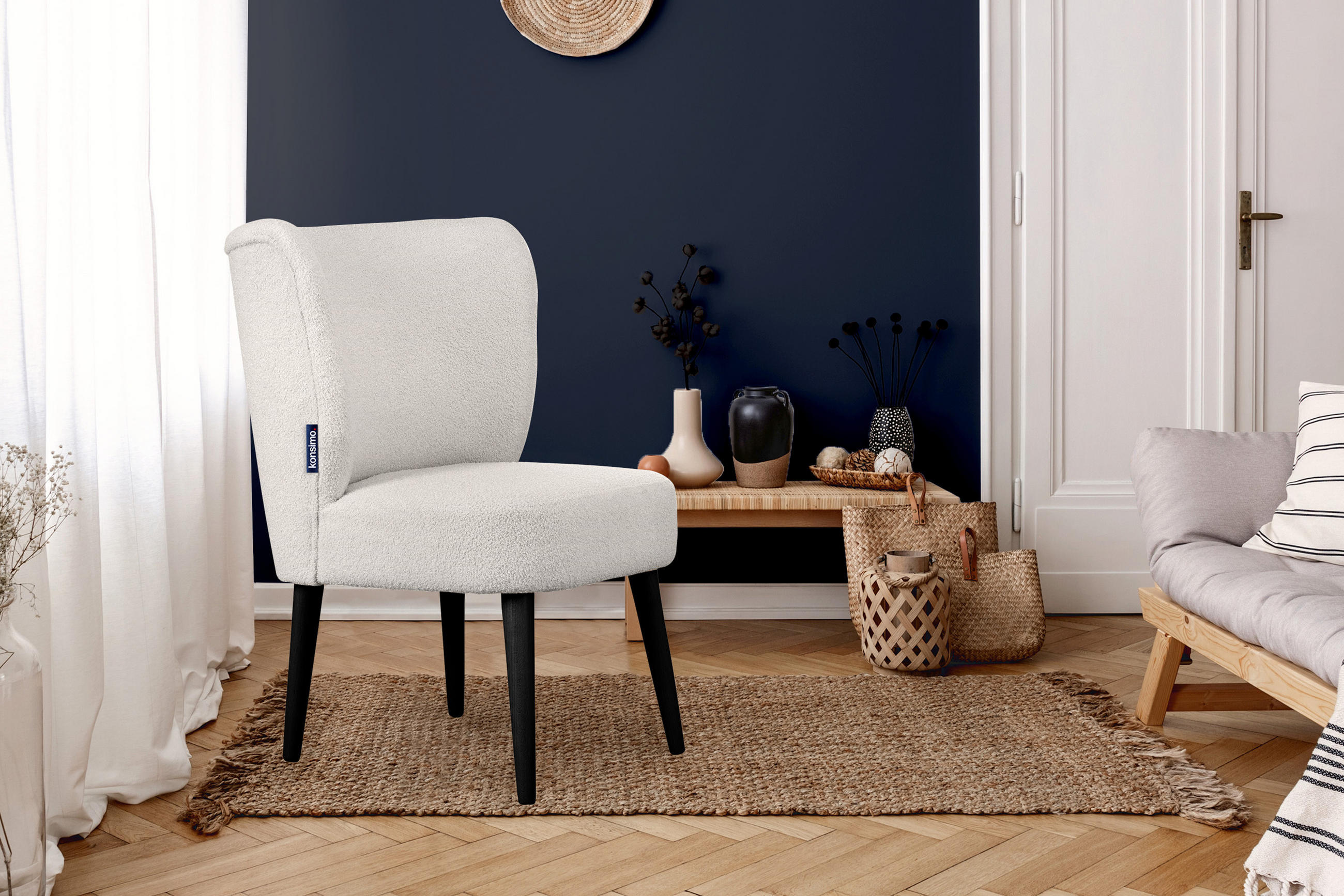 Thumbnail - Konsimo® Cocktailsessel, Creme, Schwarz, Textil, Holz, 63x89x65 cm, Hergestellt in Europa, Wohnzimmer, Sessel, Polsterse...