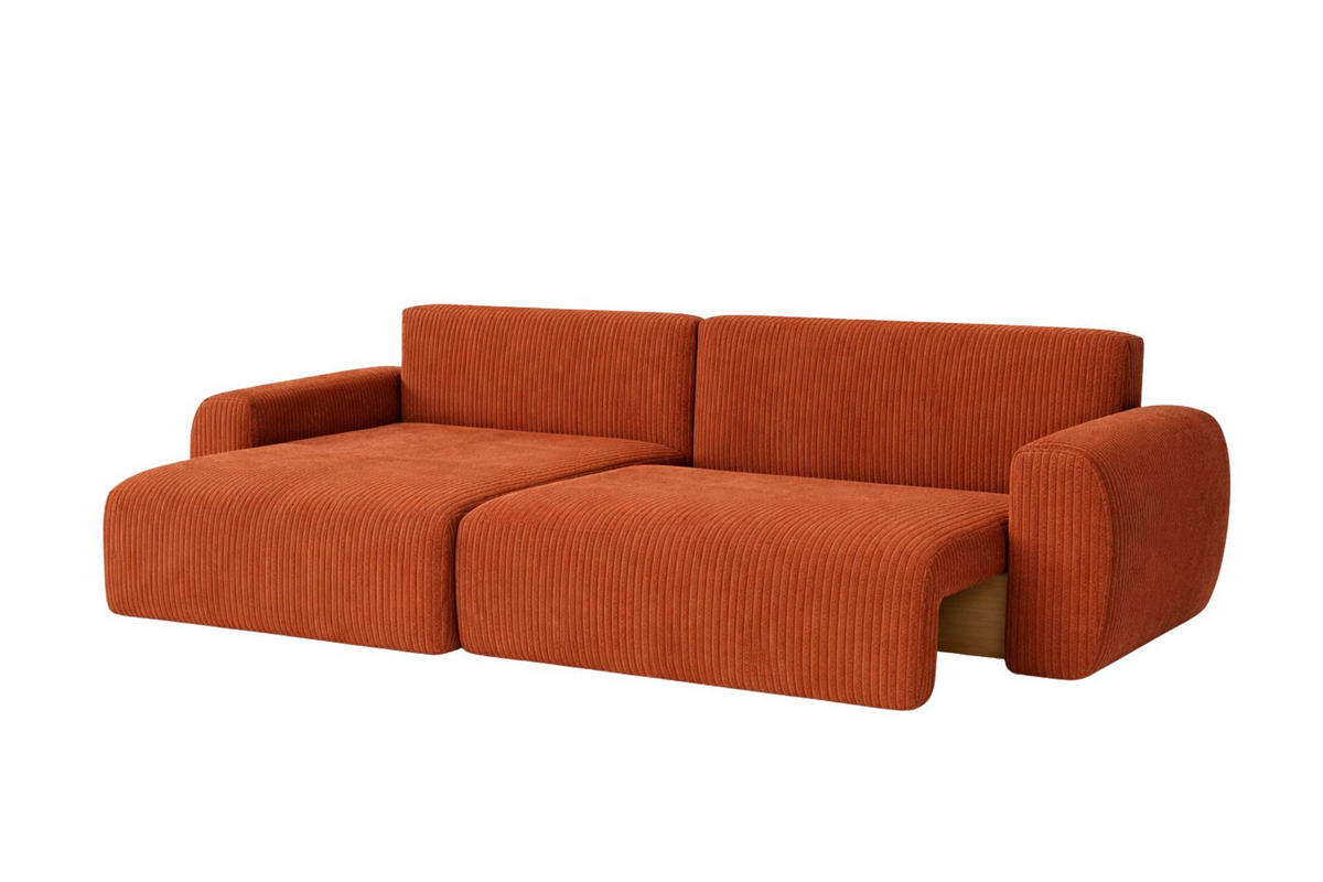 ECKSOFA Mit Schlaffunktion Ariel L, Cordstoff, Stoff Poso, Kupfer, Links - Orange, Holz (250/142cm) - Kaiser Möbel