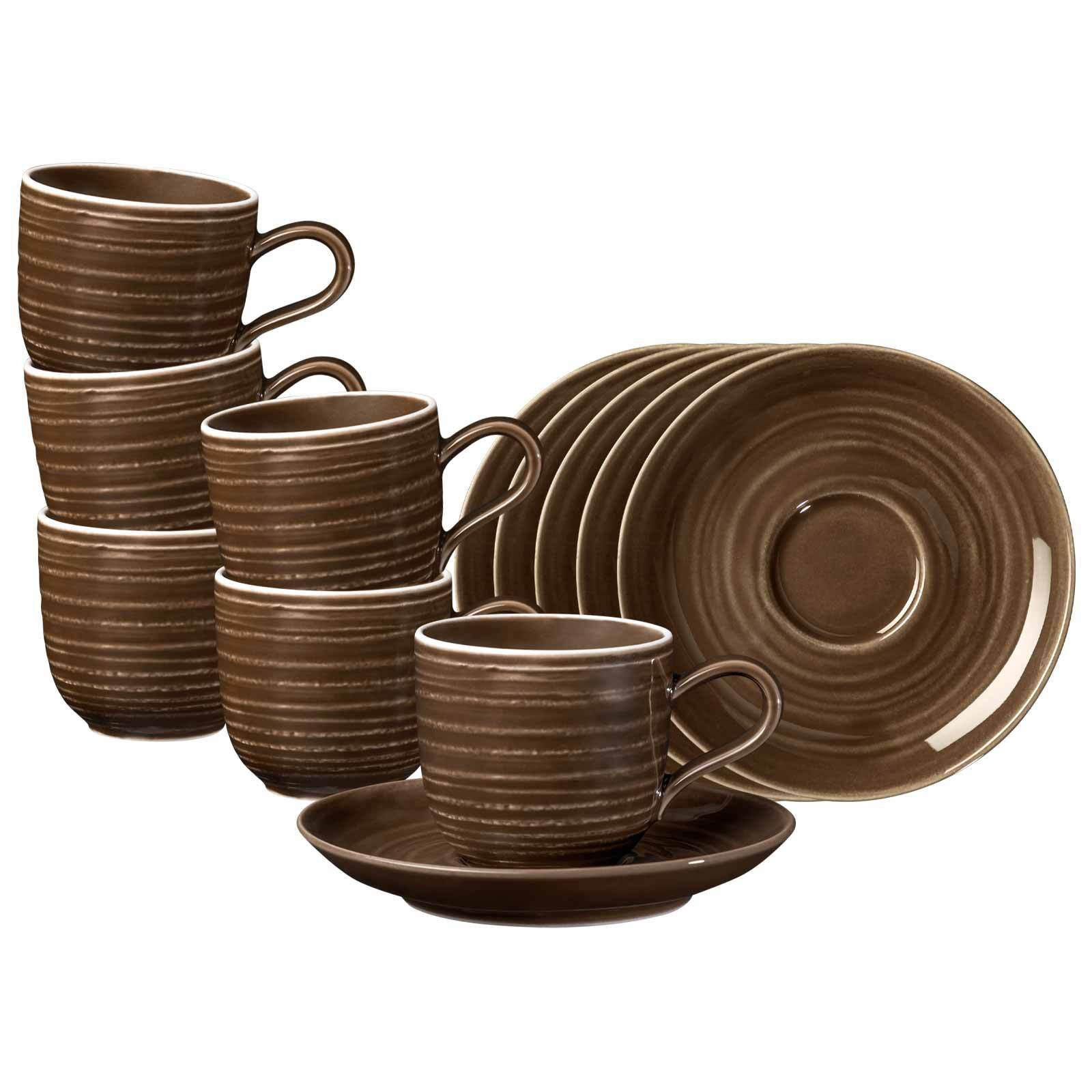 ESPRESSOTASSEN MIT UNTERTASSEN Terra Erdbraun 0,09 l 6er Set - Braun, Keramik (12/7.8/12cm) - Seltmann Weiden