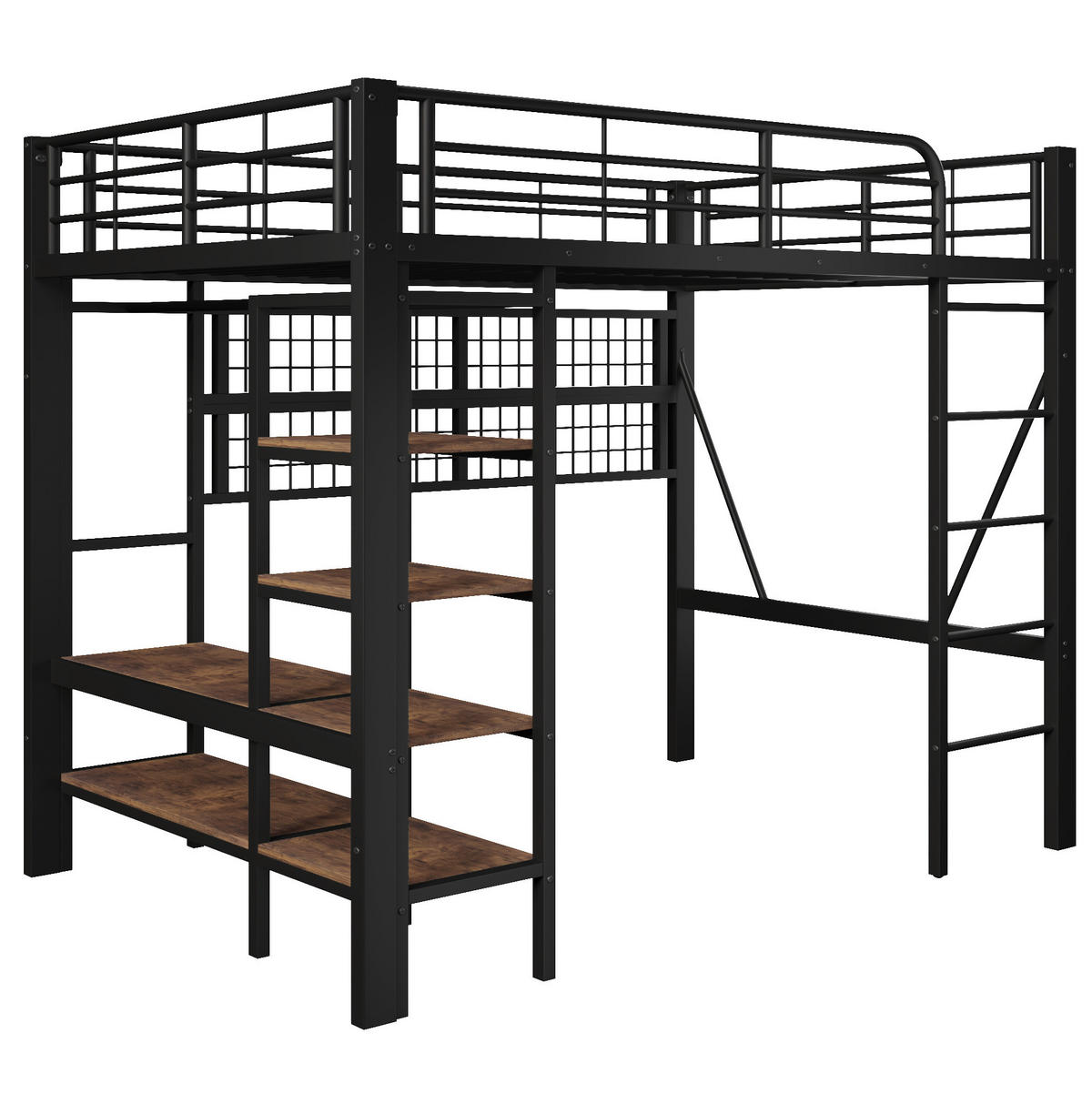 HOCHBETT 140/200 cm Schwarz mit LED-Lichtleiste und Ablagefach - Schwarz, Metall (140/200cm) - MIVRAY