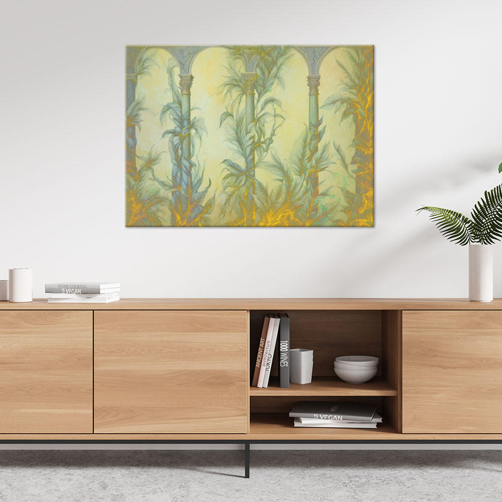 WANDBILD säulen und blätter im boho stil - Gelb, Textil (60/40cm) - Feeby