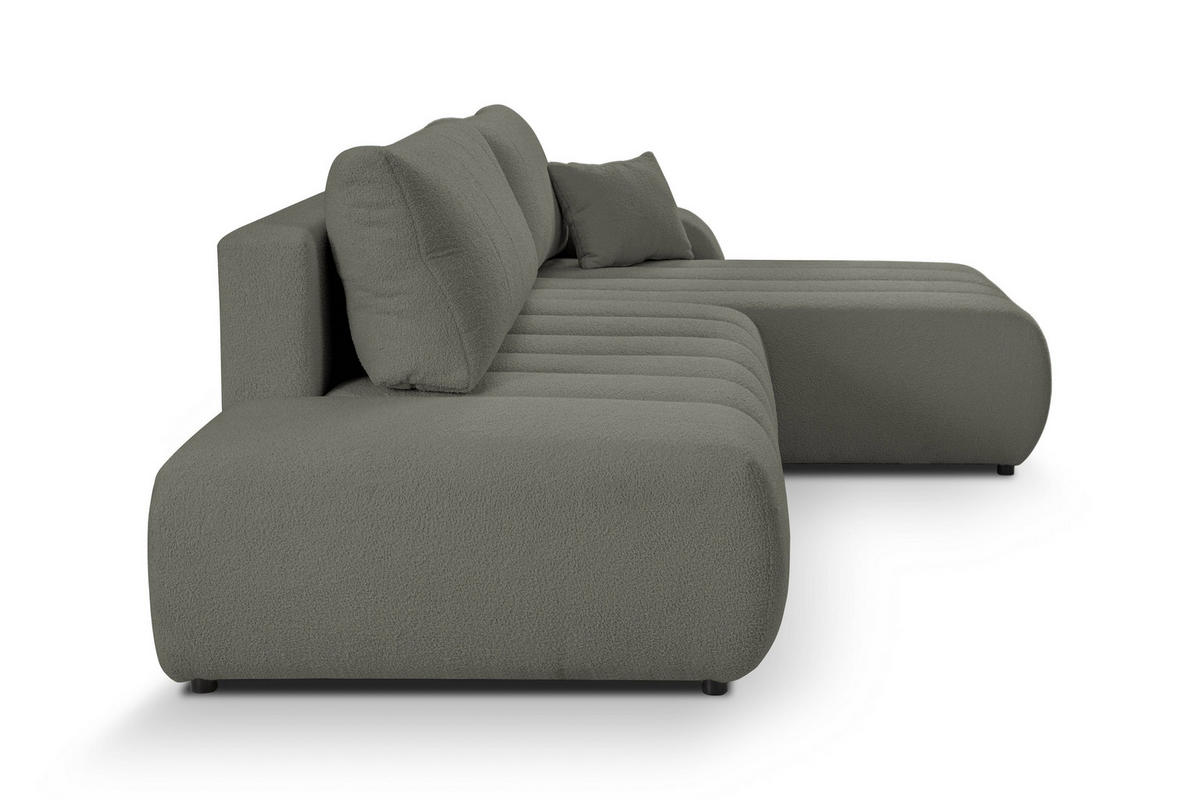 ECKSOFA GIOIA R-S Grau Boucle-Stoff mit Schlaffunktion - Grau, Holz (276/176cm) - MASSENO