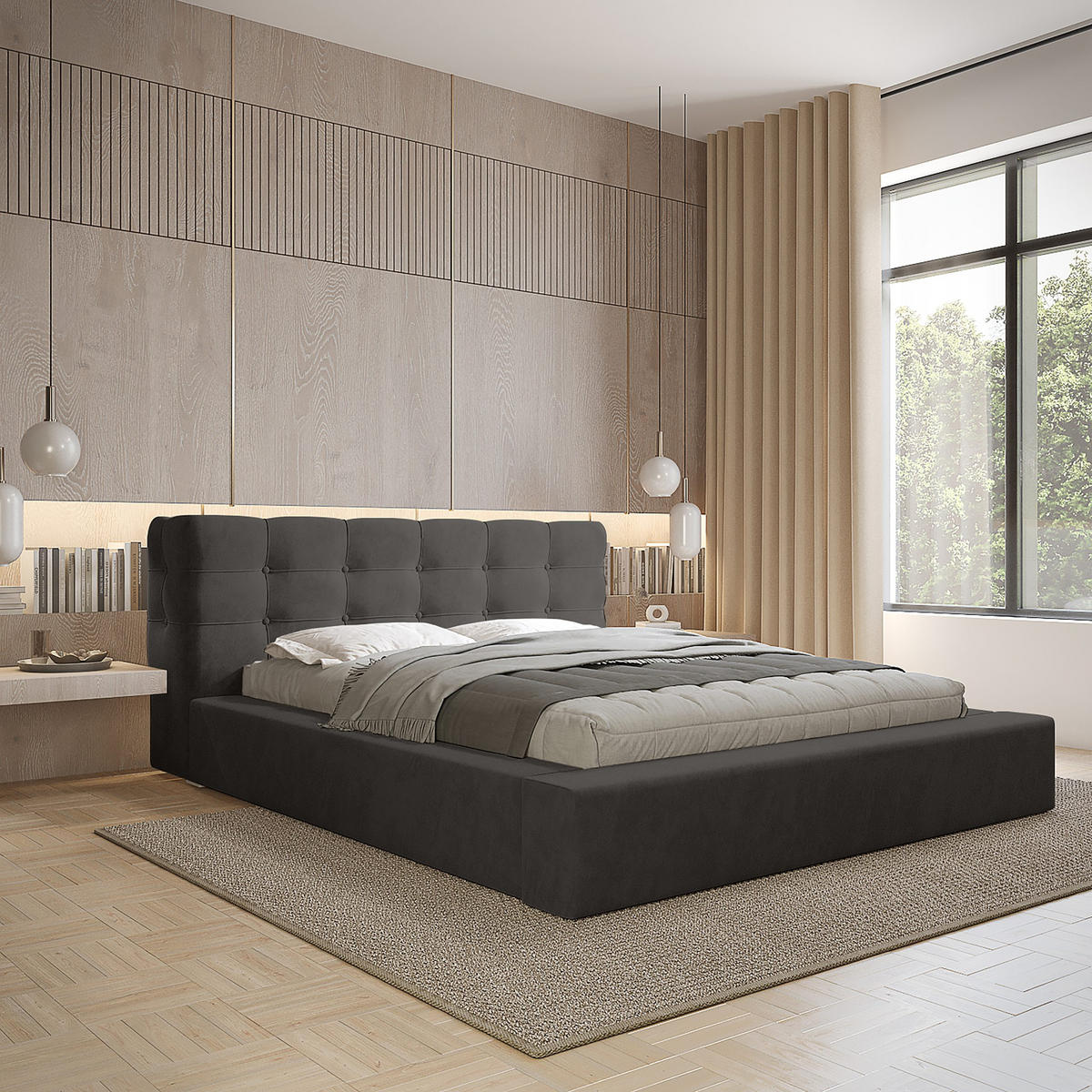 POLSTERBETT aus Velvet Gretta 180x200 cm, Dunkelgrau - Dunkelgrau, Textil (180/200cm) - Fedve