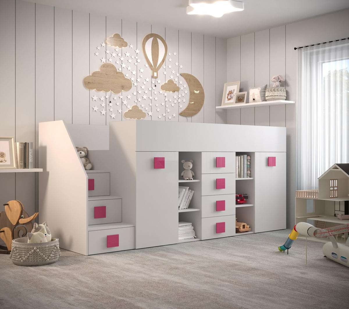 HOCHBETT 248,5/93/123 - Pink/Weiß, Holz (90/200cm) - MÖBEL KRYSPOL