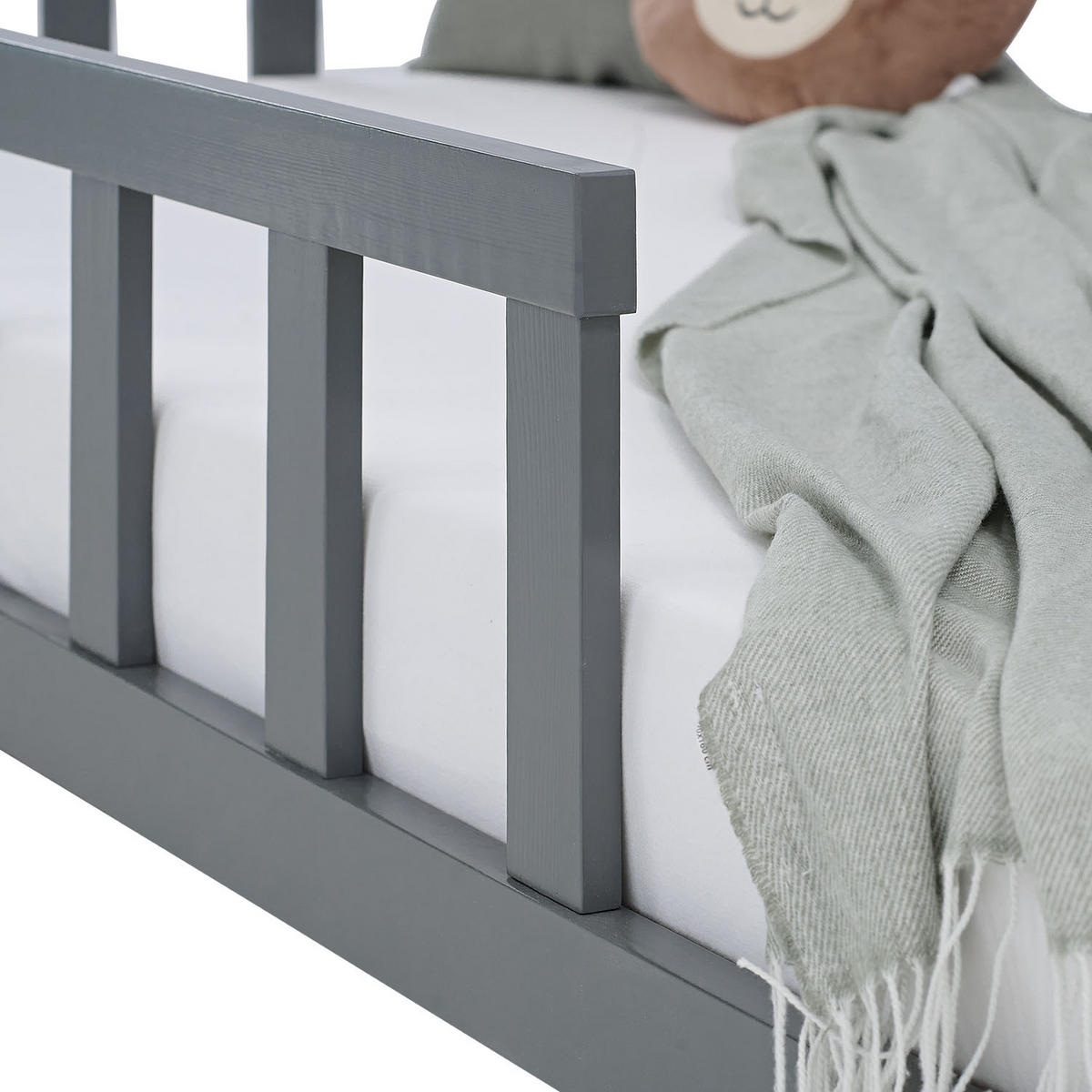 BODENBETT Grau 90x200 cm mit Lattenrost Kind - Grau, Holz (90/200cm) - Homestyle4u