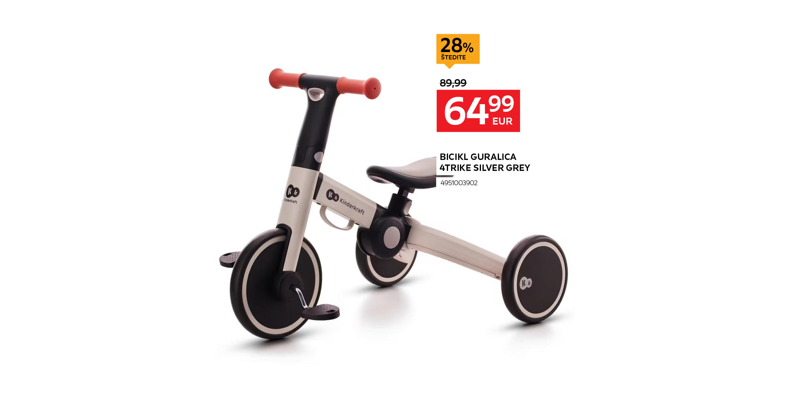 Bicikl guralica 4trike silver gray 4951003902 umjesto 89,99€ nova cijena 64,99€ štedite 28%