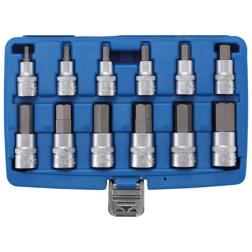 BIT-EINSATZ-SATZ, 1/2", Innensechskant, 12-teilig, 5-22 mm - Multicolor, Kunststoff (270/190/190cm) - BGS technic