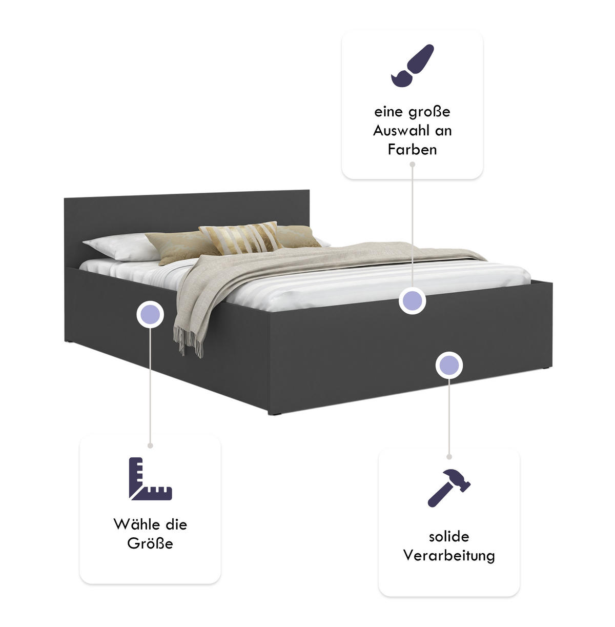 DOPPELBETT Sydney LUX 160x200 cm, Grau - Grau, Textil (160/200cm) - Fedve