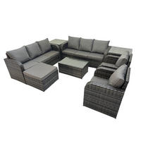 GARTENMÖBEL-SET mit Kissen Polyrattan Dunkelgrau 9-Sitzer - Dunkelgrau/Grau, Glas/Kunststoff - Fimous