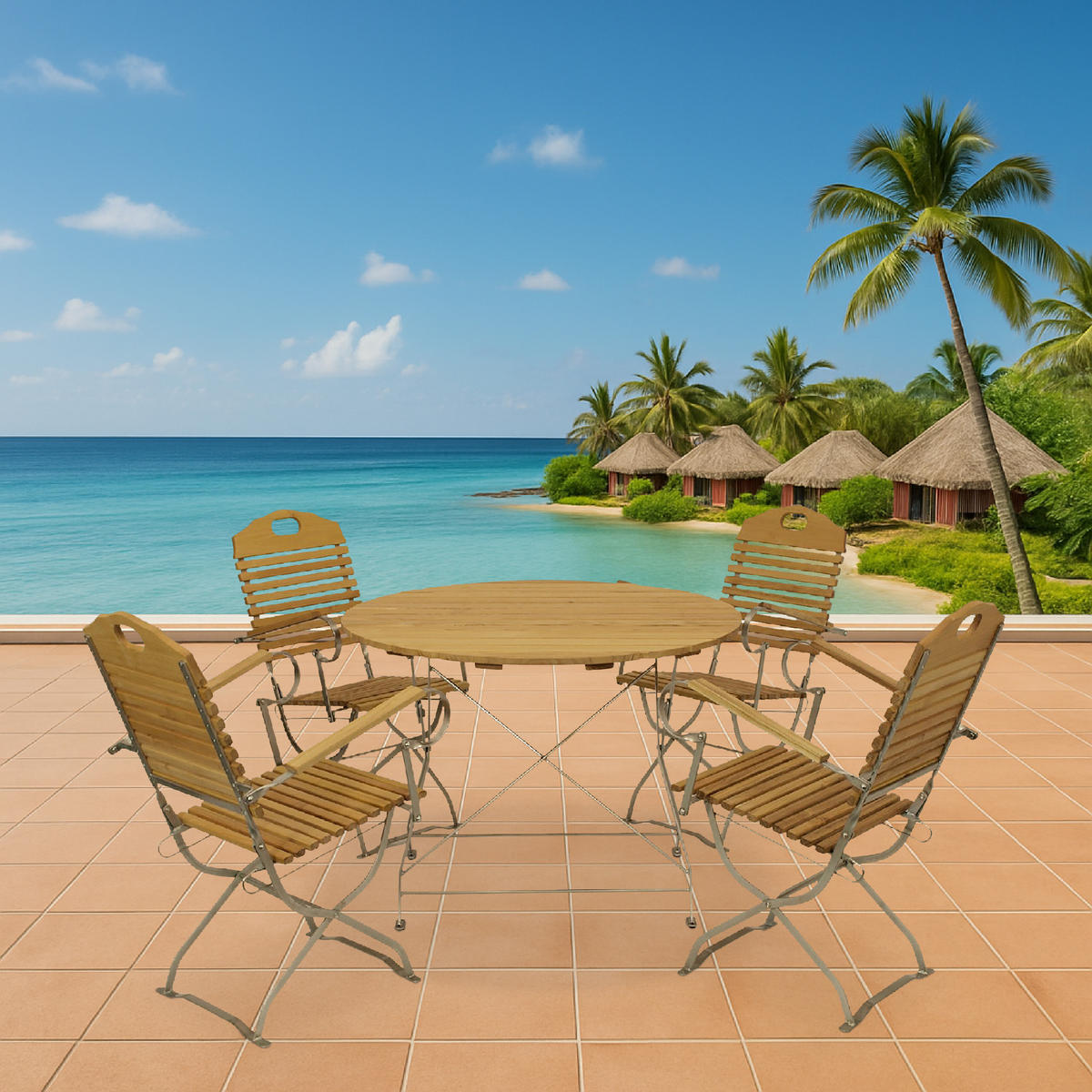 SITZGRUPPE Bad Belzig - Kurgarten - GARTEN-GARNITUR 5-teilig, Gartenmöbel Set Flachstahl verzinkt + Robinie - Grau, Holz - TPFGarden