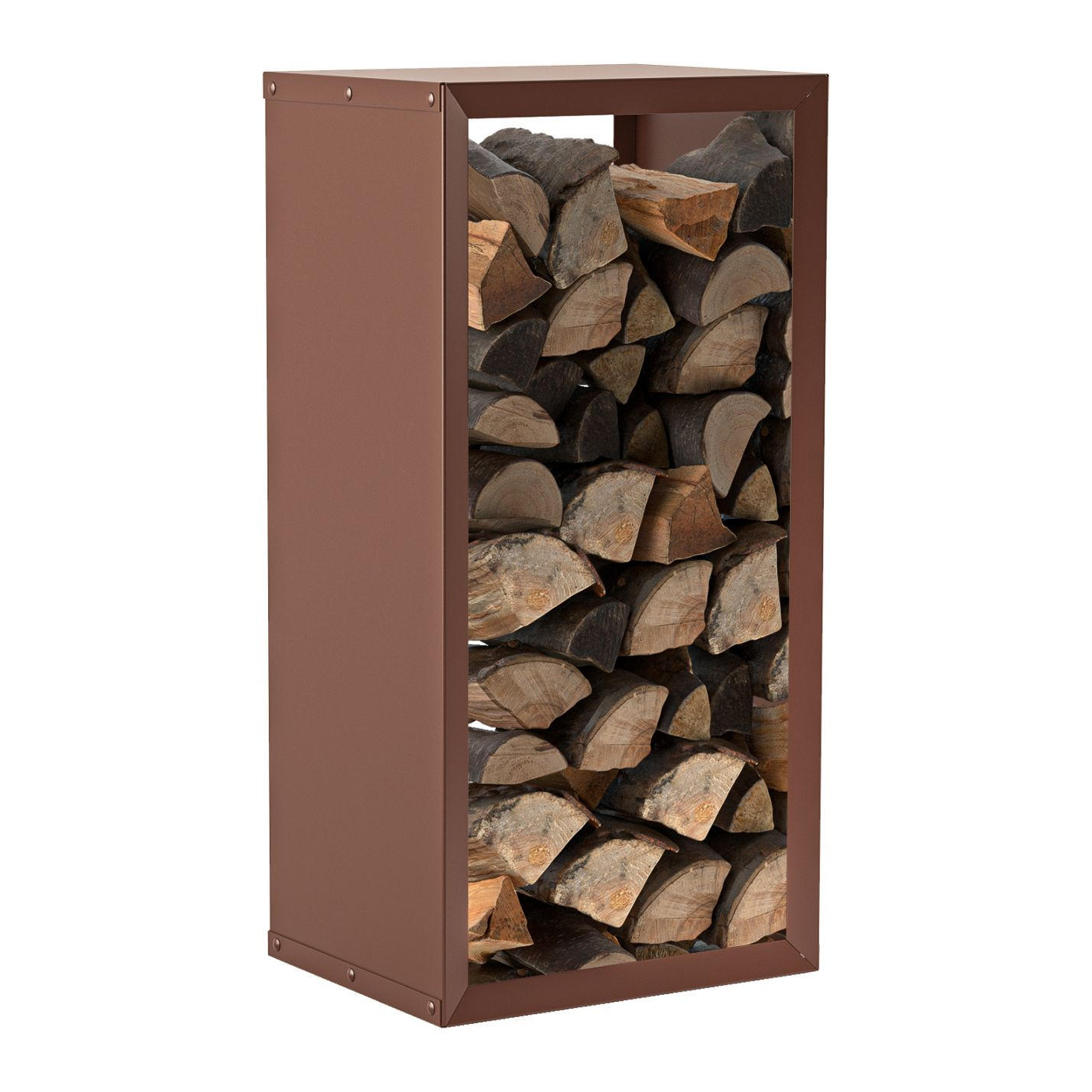 BRENNHOLZREGAL Wooker high Kaminholzregal Holzlagersystem Braun 49 × 99 cm - Braun, Metall (49/99/99cm) - Alberts