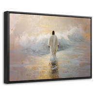 LEINWAND Bilder mit Rahmen - Gemälde - Welle - Jesus - Abstrakt - 60x40 - Goldfarben, Textil (60/40cm) - MuchoWow