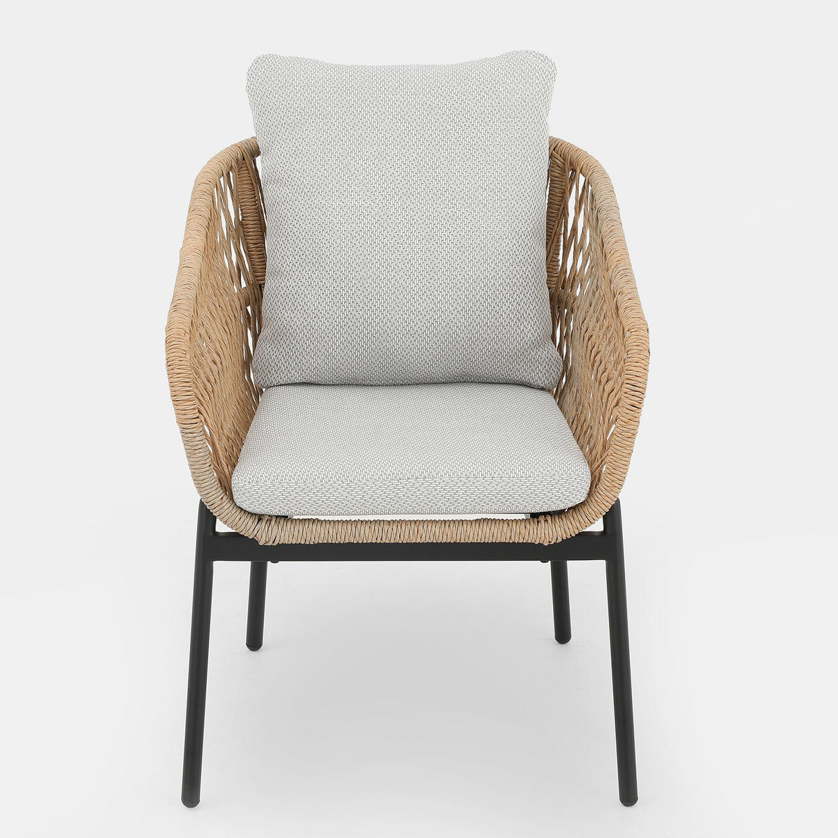 GARTENSTUHL - 2er-Set - Aluminium / Webstoff - Beige / Grau - Schwarz/Braun, Kunststoff/Textil (63/81/61cm) - home24